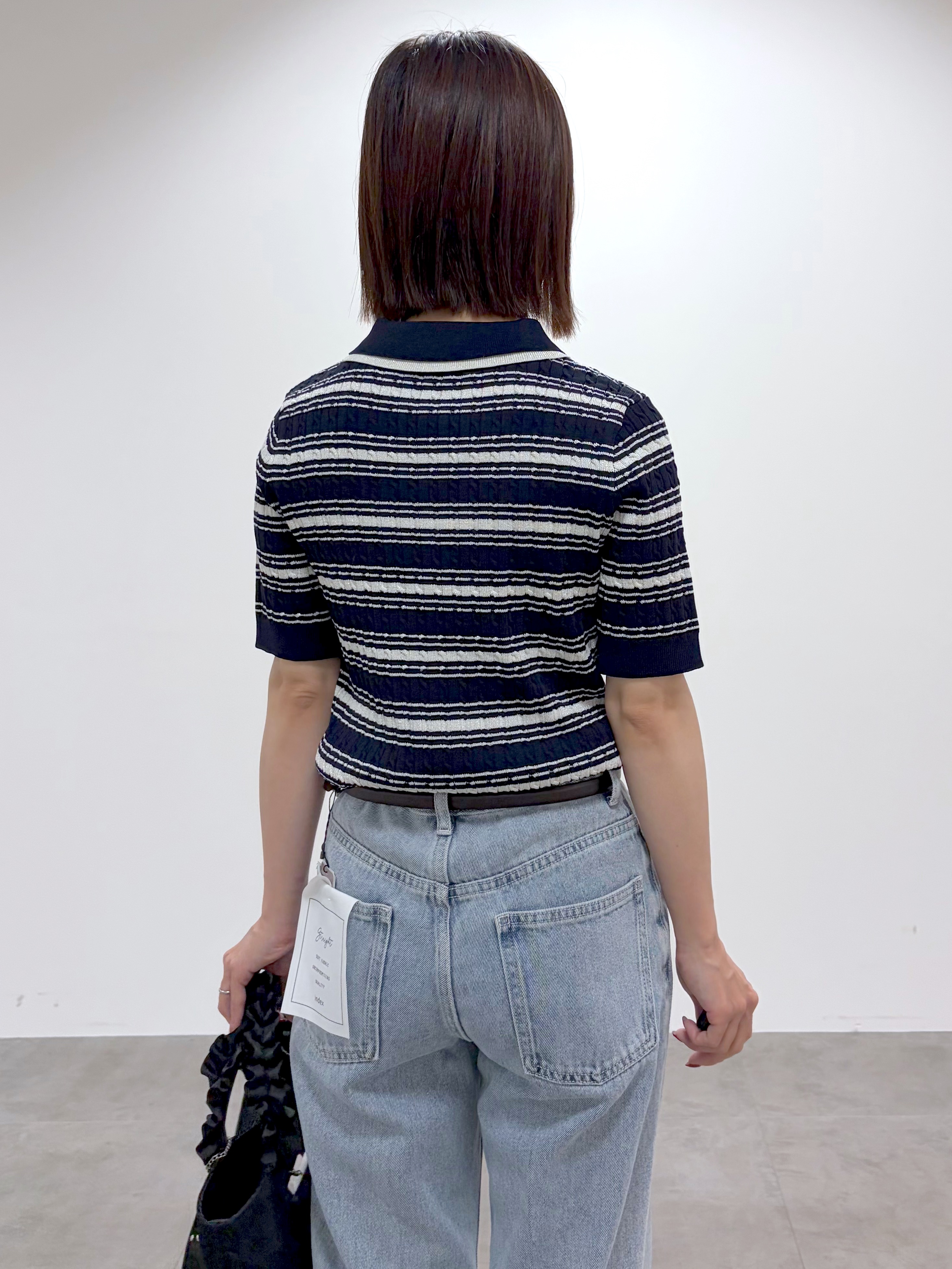 kozuさんの「index｜ラメダブル衿ケーブルポロニット【坑ピル/洗濯機OK】」を使ったコーディネート