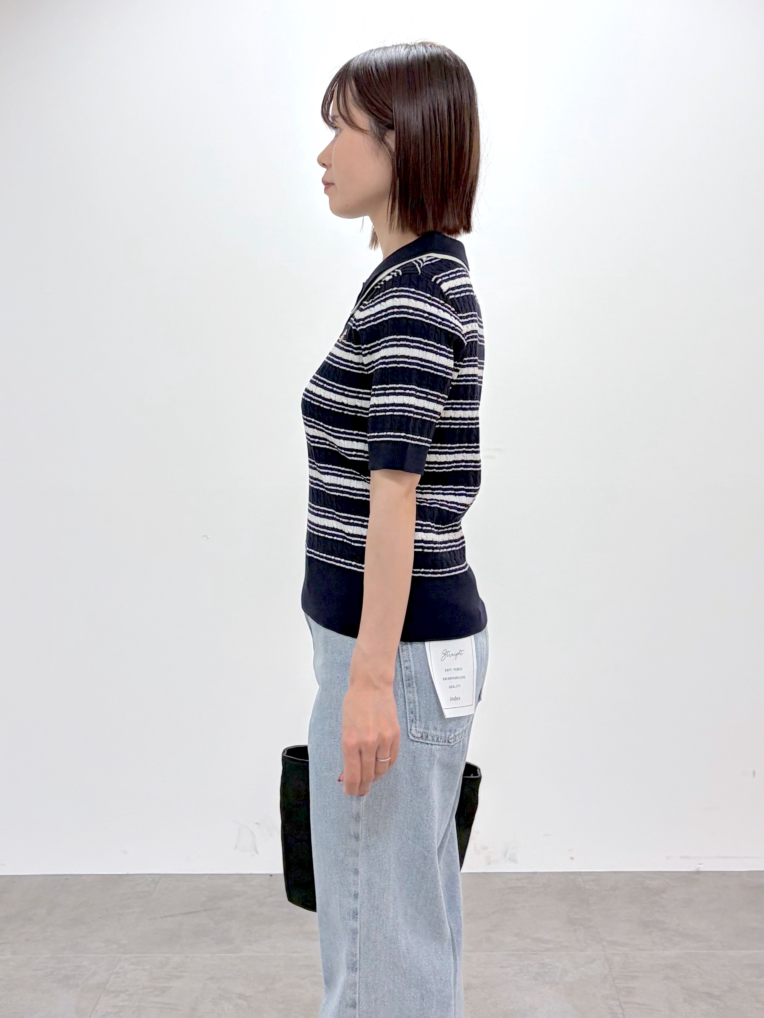 kozuさんの「index｜ラメダブル衿ケーブルポロニット【坑ピル/洗濯機OK】」を使ったコーディネート
