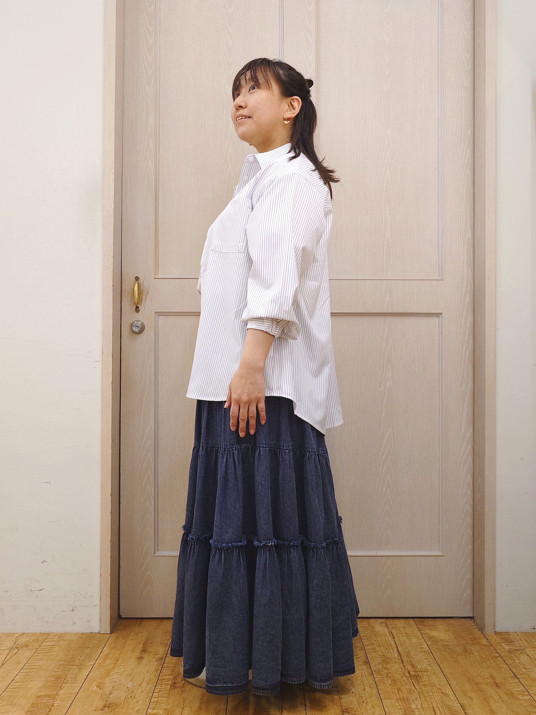 とろろさんの「SHOO･LA･RUE｜【ひんやり/UV/吸水速乾/洗濯後しわになりにくい】ラッシュガードにもなる ストライプシャツ」を使ったコーディネート