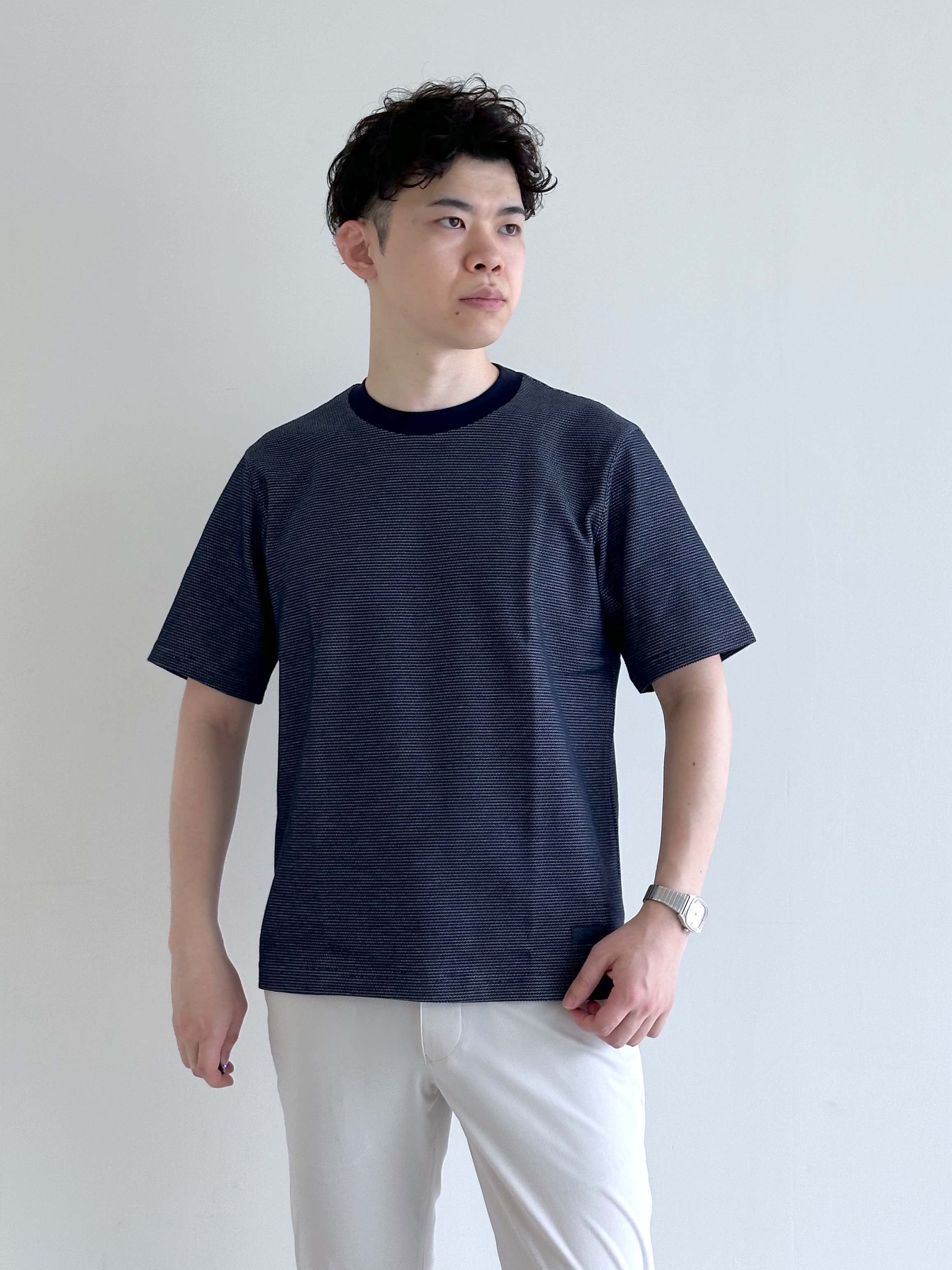 イッシーさんの「TAKEO KIKUCHI｜【接触冷感】ハイブリッド リネン 七分袖シャツ」を使ったコーディネート