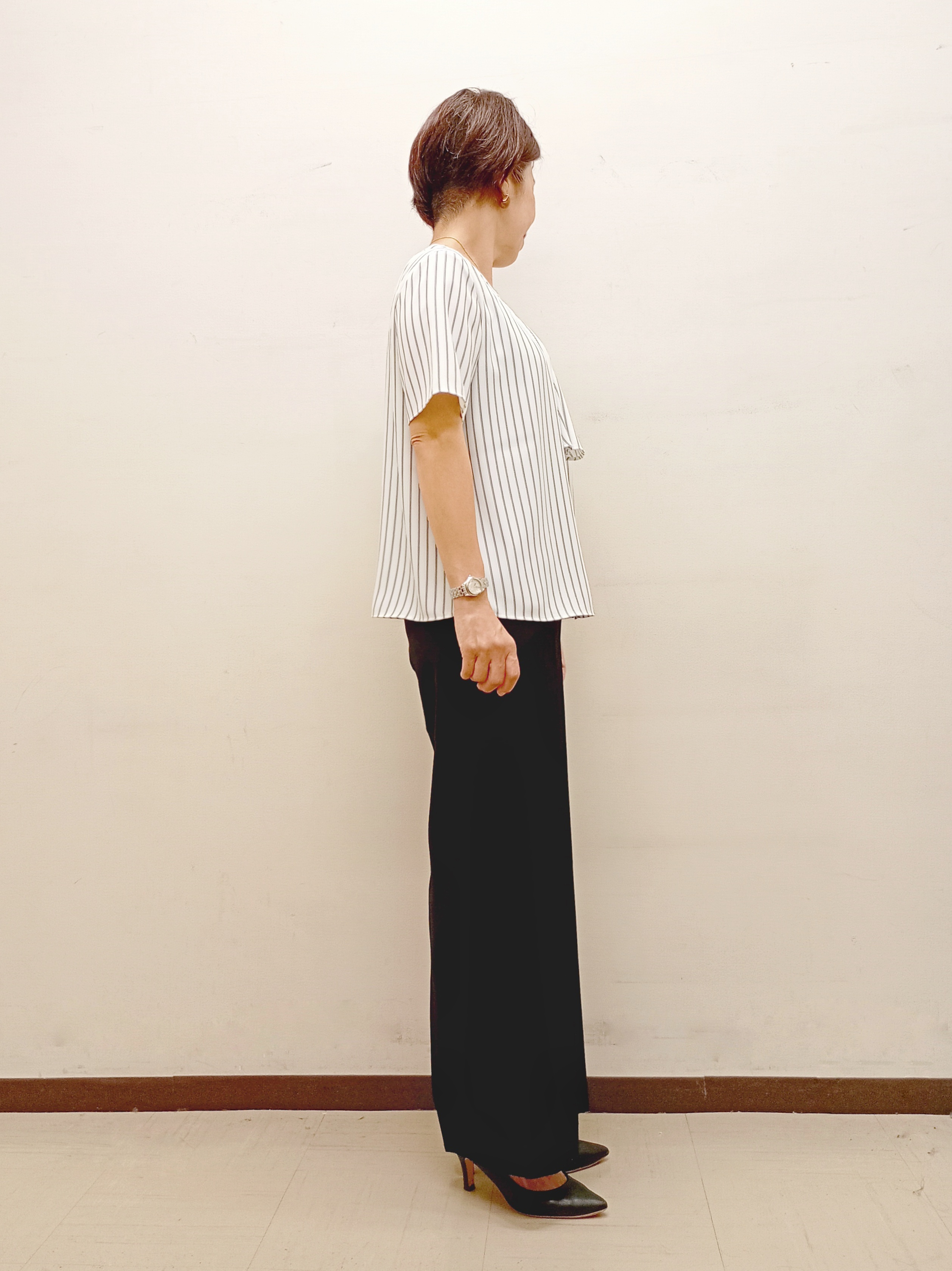 Kさんの「INDIVI｜【洗える／UVケア】ストライプ柄＆無地 ボウタイ風 半袖ブラウス」を使ったコーディネート