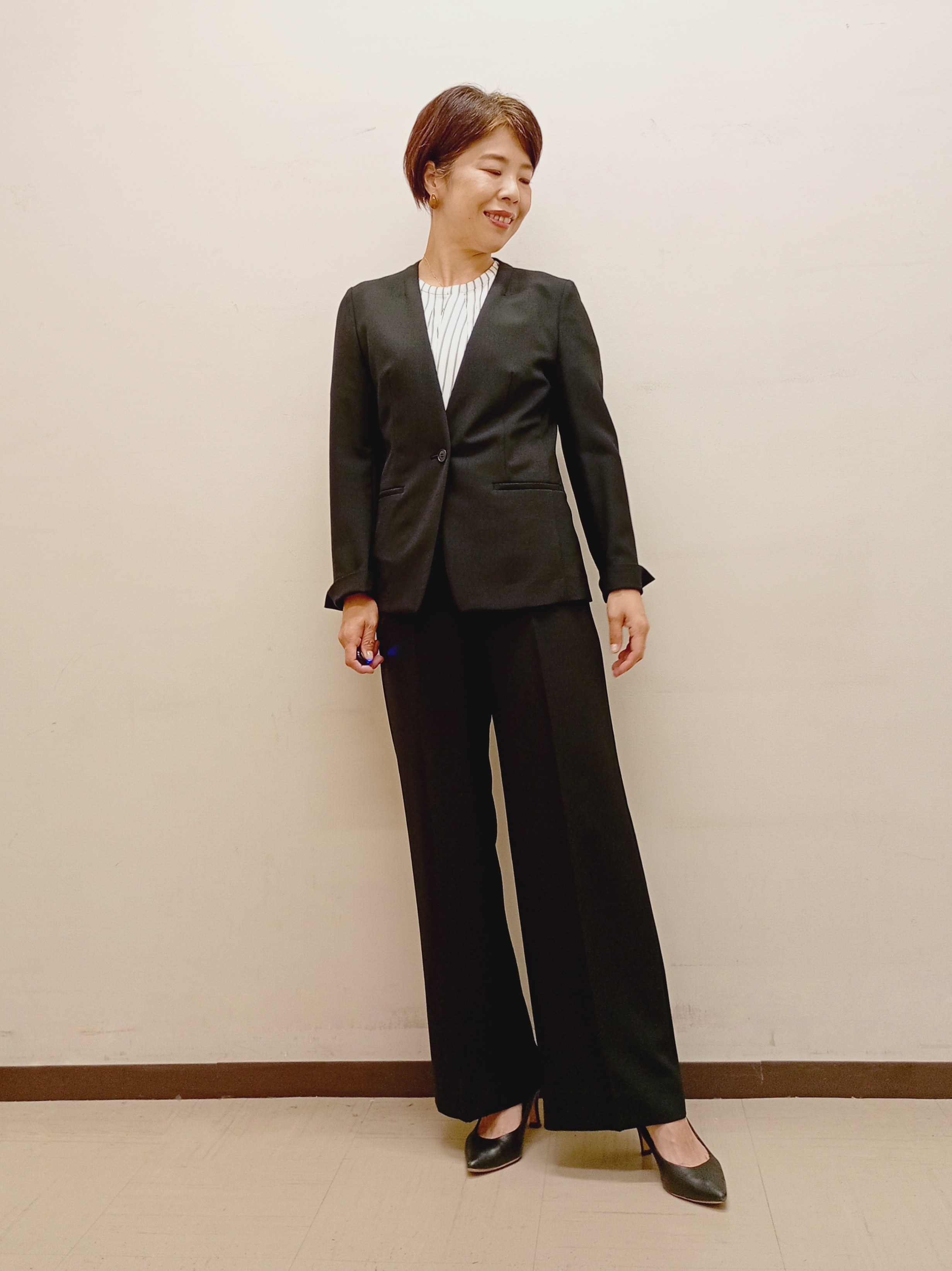 Kさんの「INDIVI｜【洗える／UVケア】ストライプ柄＆無地 ボウタイ風 半袖ブラウス」を使ったコーディネート