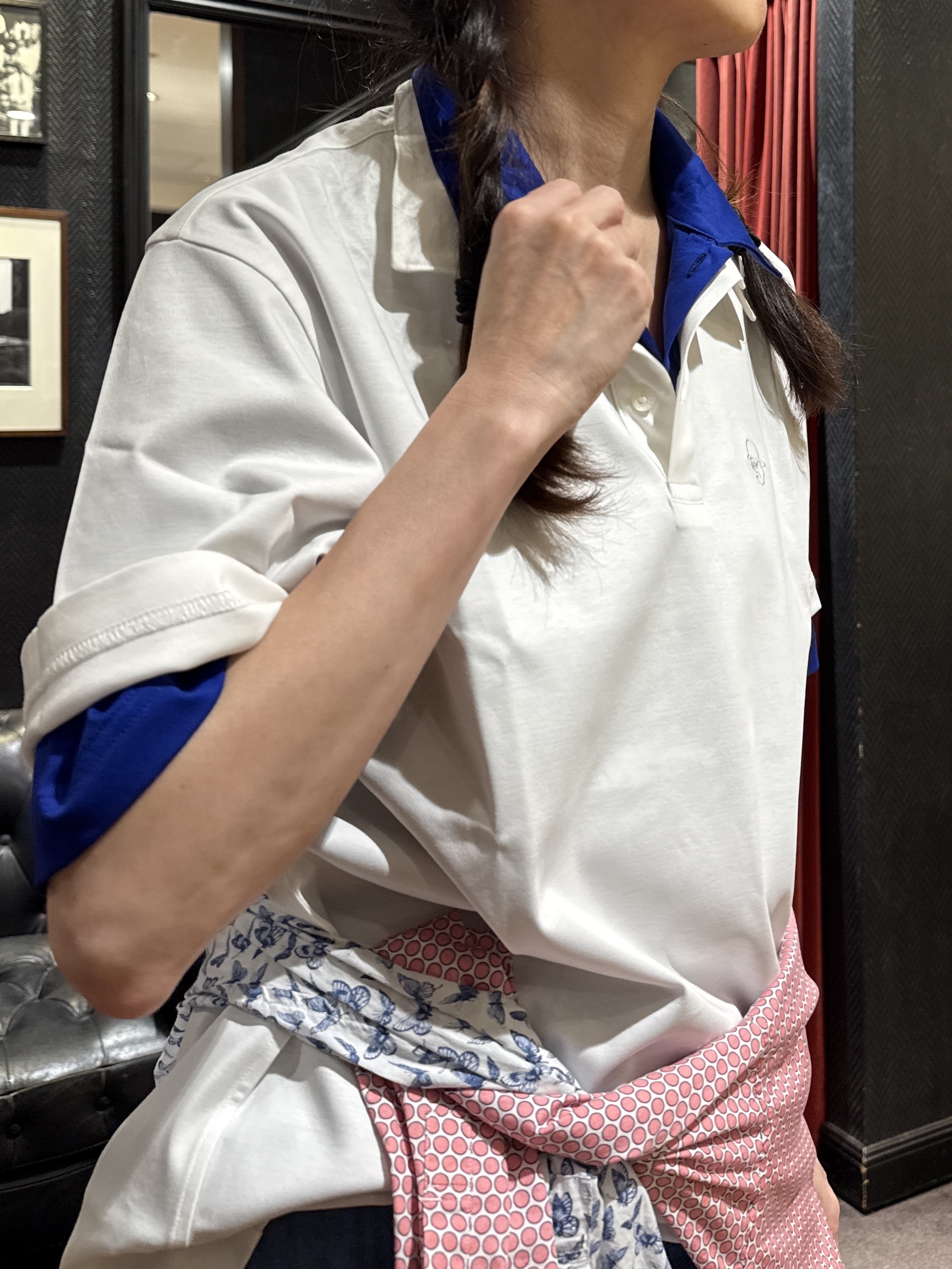 神野（jinno）さんの「TAKEO KIKUCHI｜【接触冷感】アイスクリアコットン ワンポイント ポロシャツ」を使ったコーディネート
