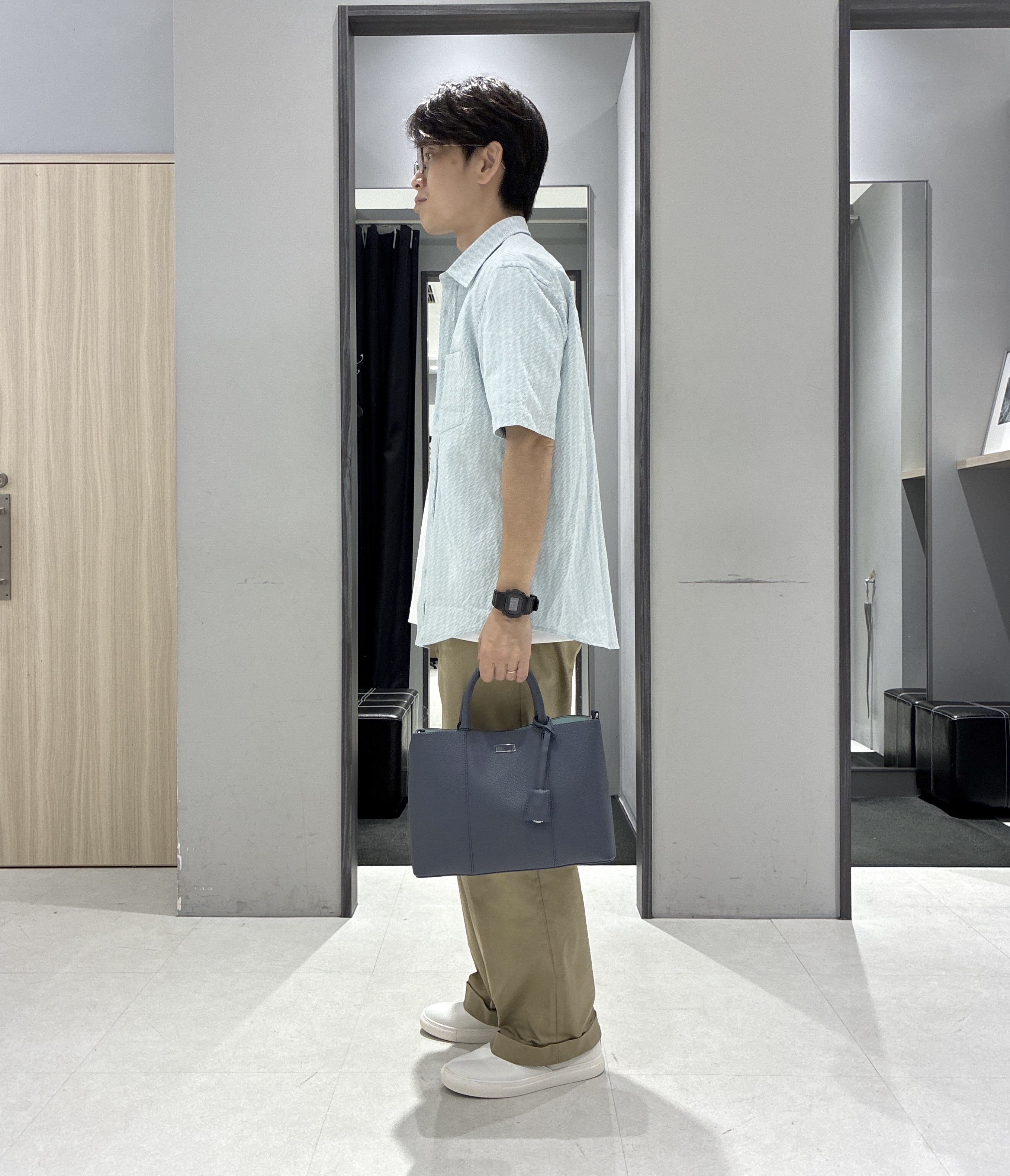わいずみさんの「TAKEO KIKUCHI｜播州織り 千鳥 半袖シャツ」を使ったコーディネート