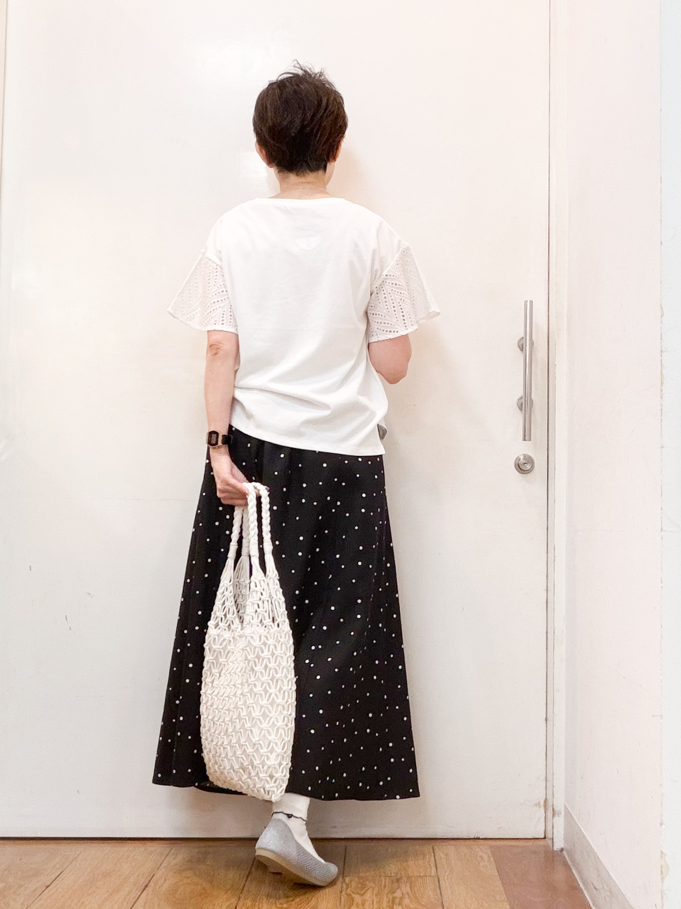 みぃさんの「SHOO･LA･RUE｜【汗じみ防止/ひんやり/S-LL】レースが華やか お袖フレアTシャツ」を使ったコーディネート
