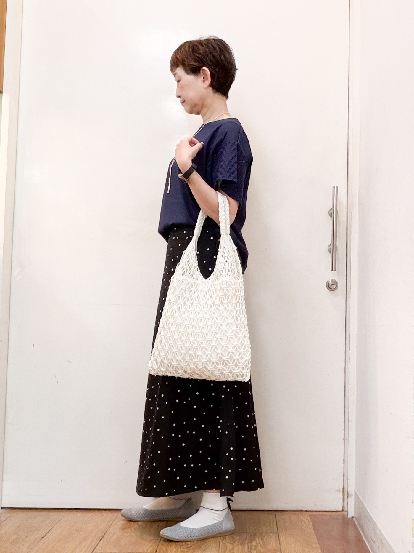 みぃさんの「SHOO･LA･RUE｜【汗じみ防止/ひんやり/S-LL】レースが華やか お袖フレアTシャツ」を使ったコーディネート