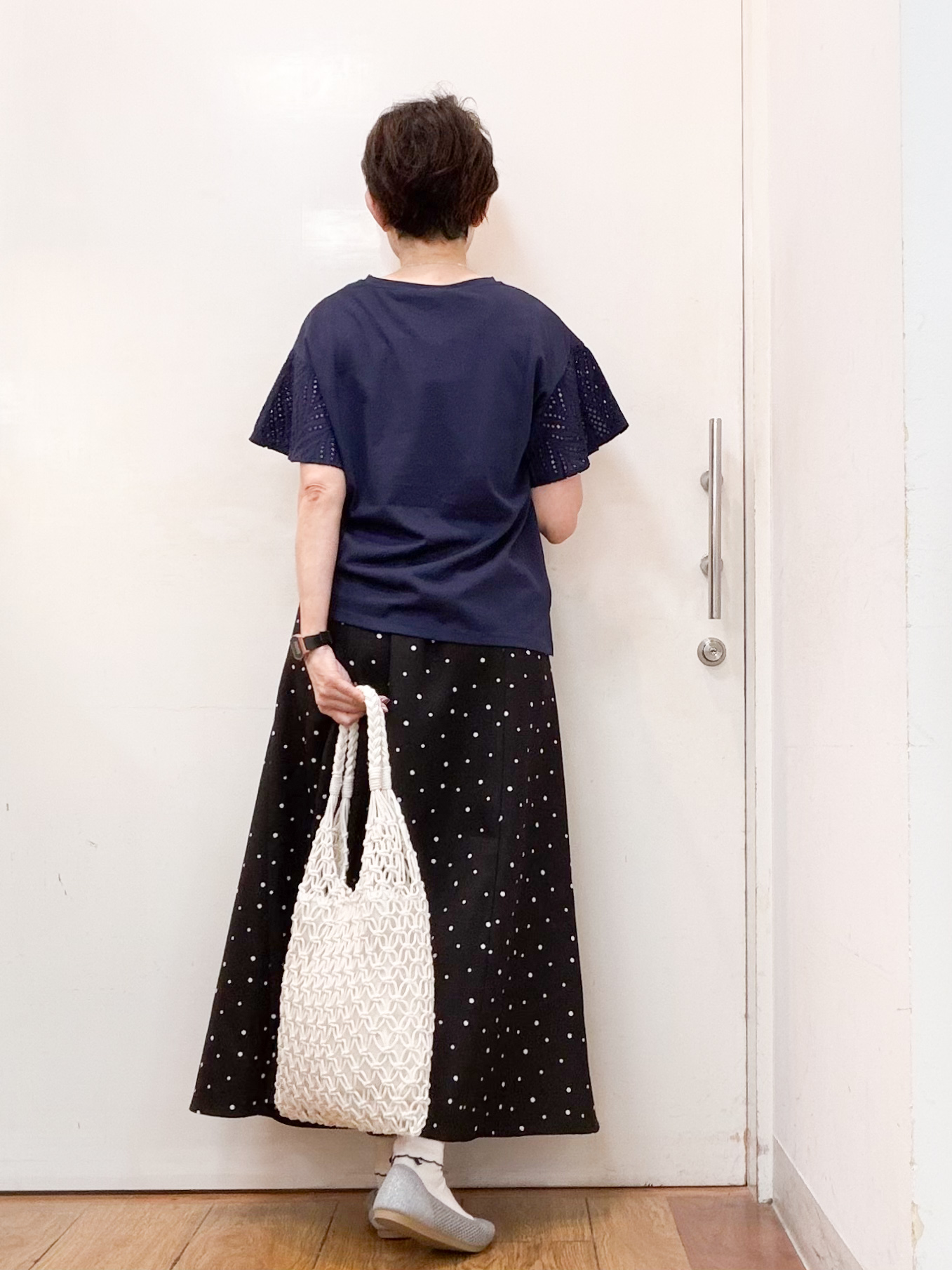 みぃさんの「SHOO･LA･RUE｜【汗じみ防止/ひんやり/S-LL】レースが華やか お袖フレアTシャツ」を使ったコーディネート