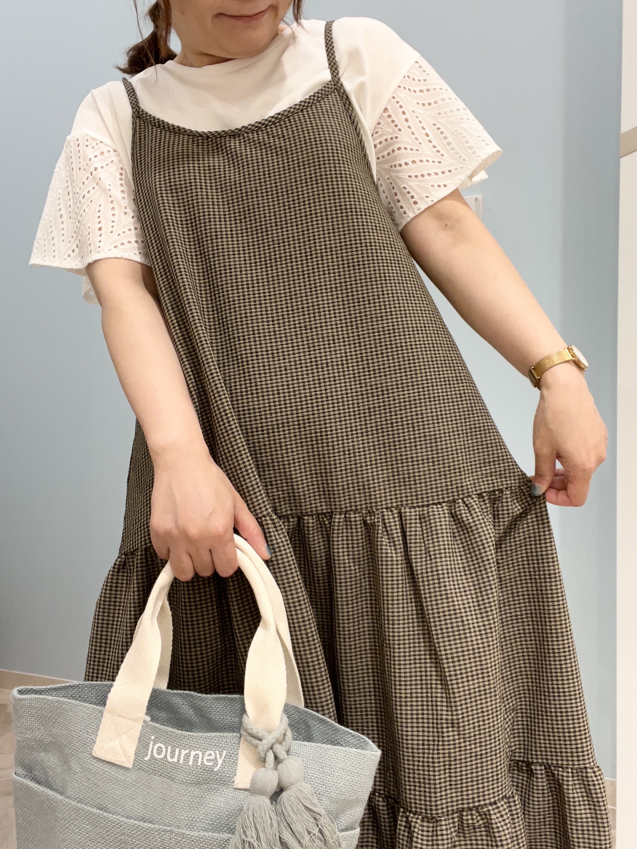 kitaさんの「SHOO･LA･RUE｜【汗じみ防止/ひんやり/S-LL】レースが華やか お袖フレアTシャツ」を使ったコーディネート