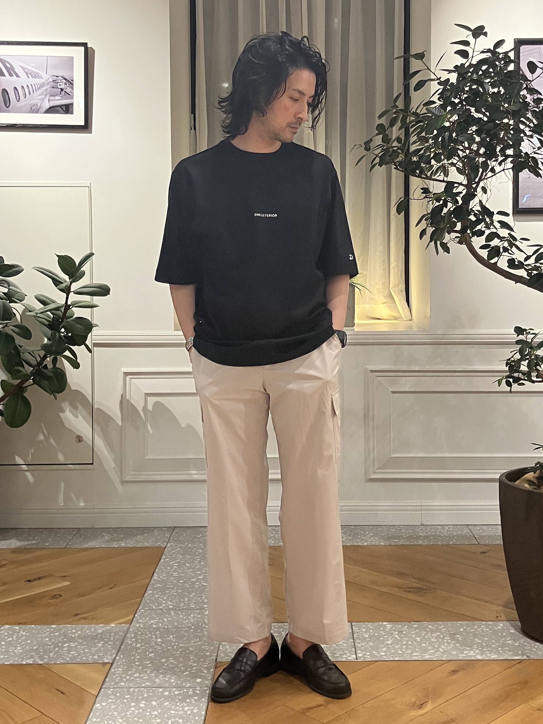 junyaさんの「DRESSTERIOR｜【接触冷感／抗菌防臭／消臭】ICE CLEAR COTTON NINEストリートTシャツ」を使ったコーディネート