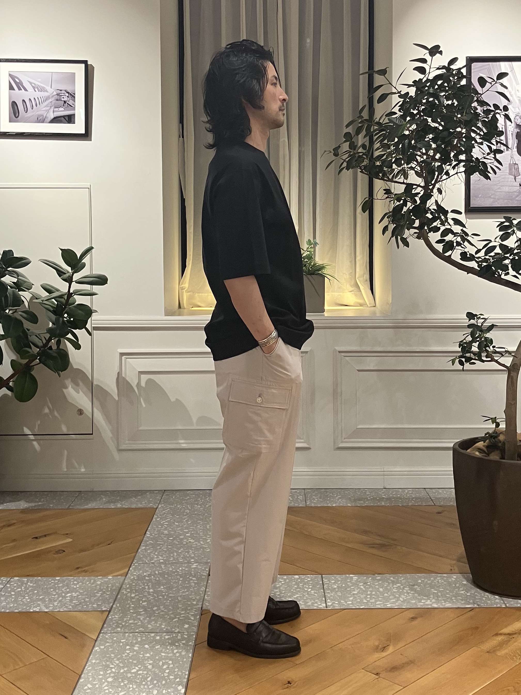 junyaさんの「DRESSTERIOR｜【接触冷感／抗菌防臭／消臭】ICE CLEAR COTTON NINEストリートTシャツ」を使ったコーディネート