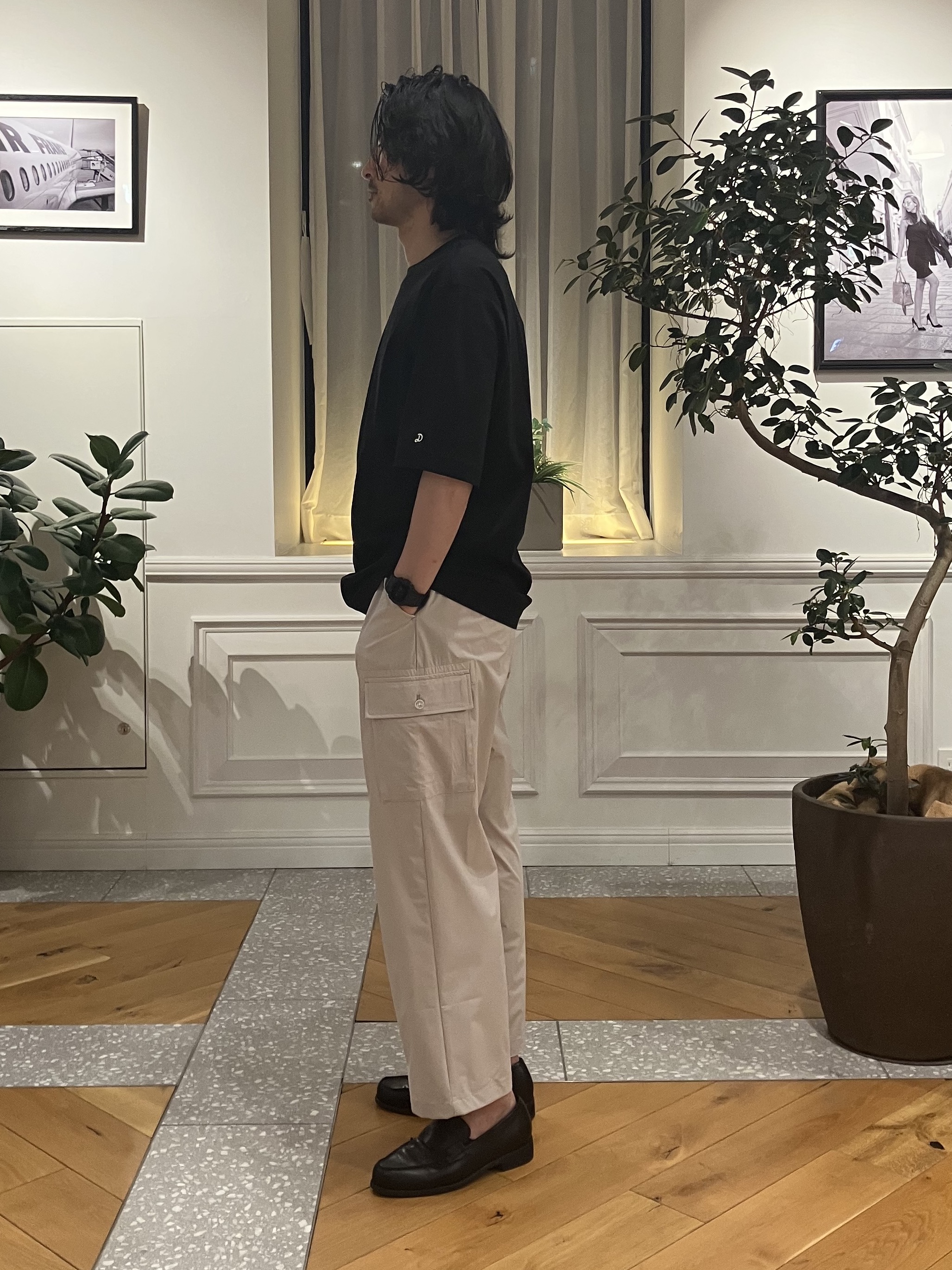 junyaさんの「DRESSTERIOR｜【接触冷感／抗菌防臭／消臭】ICE CLEAR COTTON NINEストリートTシャツ」を使ったコーディネート