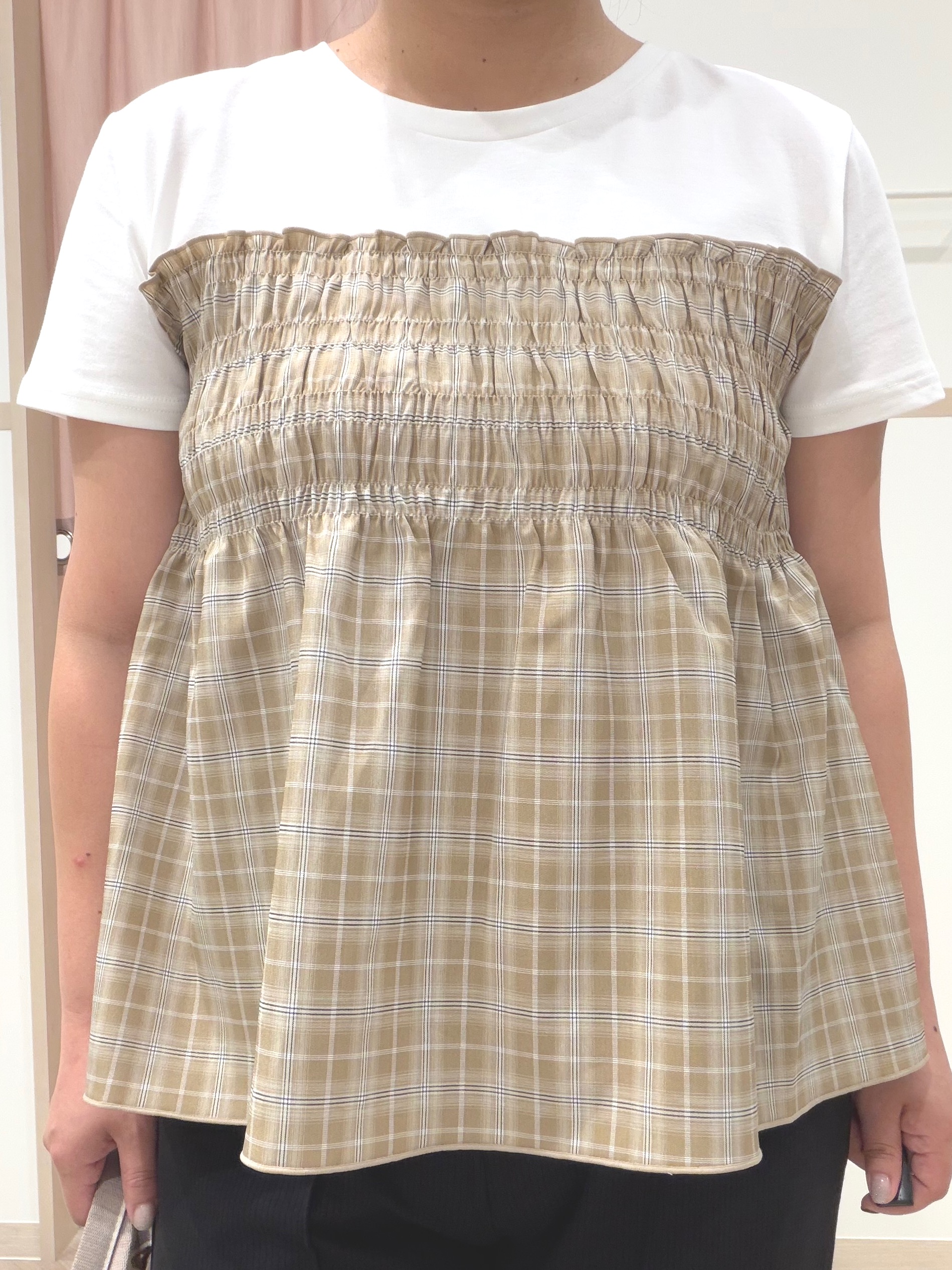 まちゃんなちゃんさんの「SHOO･LA･RUE｜【S-LL/洗濯機可】着るだけサマ見え 柄アソートビスチェ風ドッキングTシャツ」を使ったコーディネート