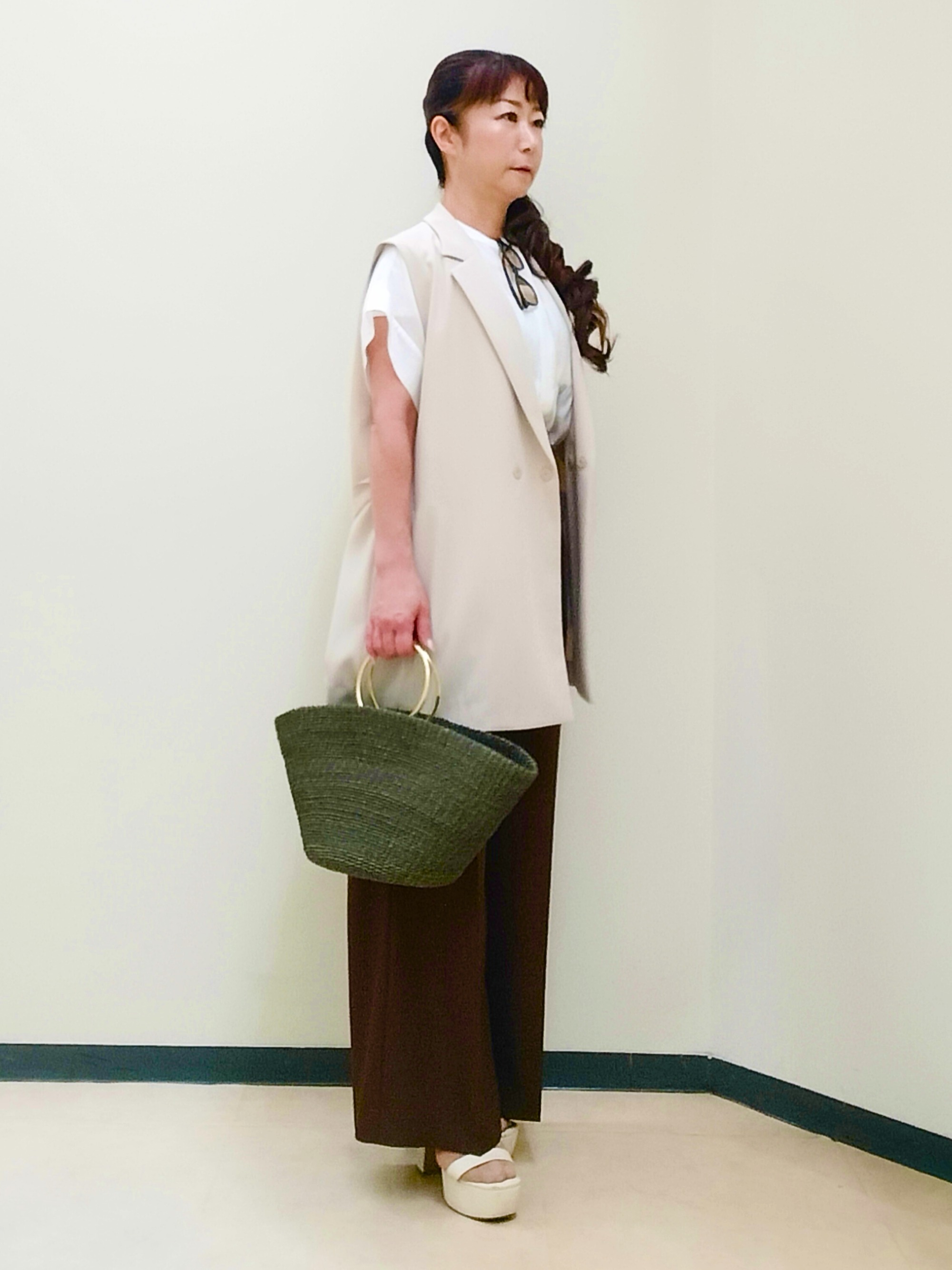 花さんの「Reflect｜ドビーストライプドルマンスリーブブラウス」を使ったコーディネート