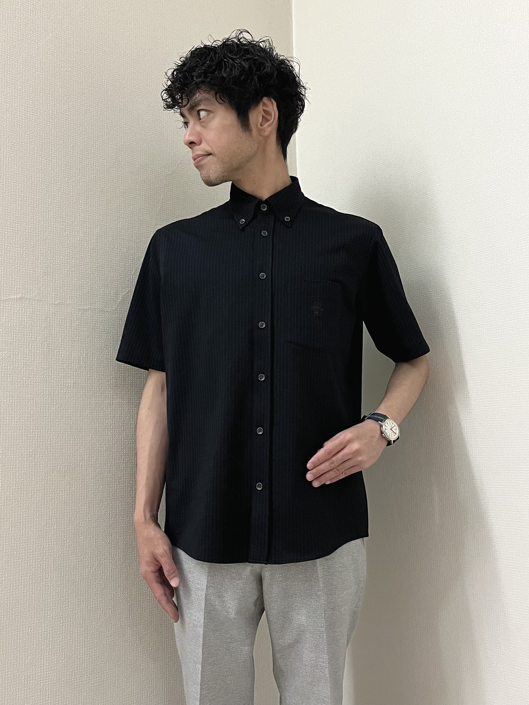 URAさんの「TAKEO KIKUCHI｜【接触冷感】ジャージストライプ シャツ」を使ったコーディネート