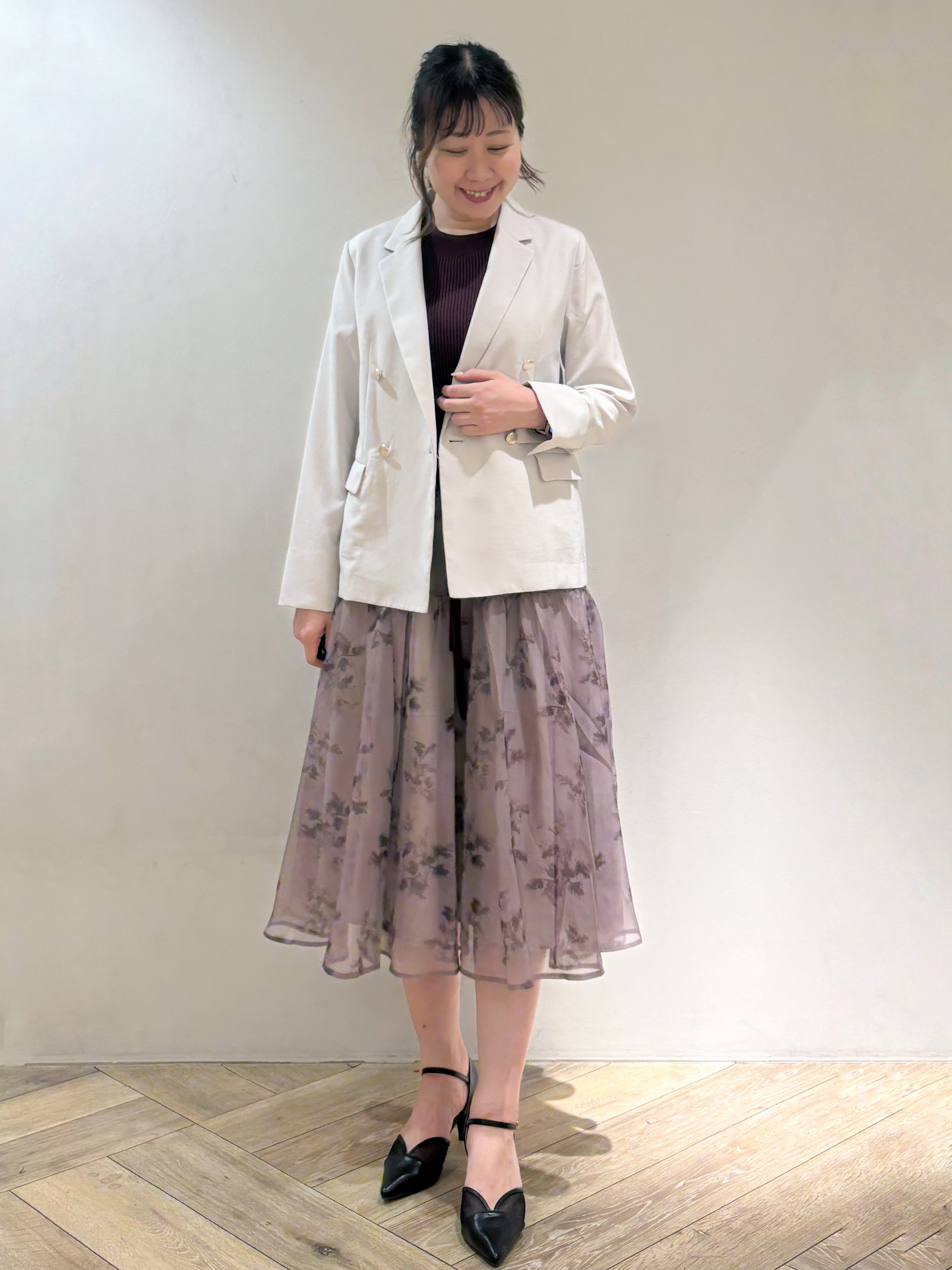 sayaさんの「index｜《再入荷》ダブルブレストテーラードジャケット【接触冷感／吸水速乾／イージーアイロン／防シワ／洗濯機O」を使ったコーディネート