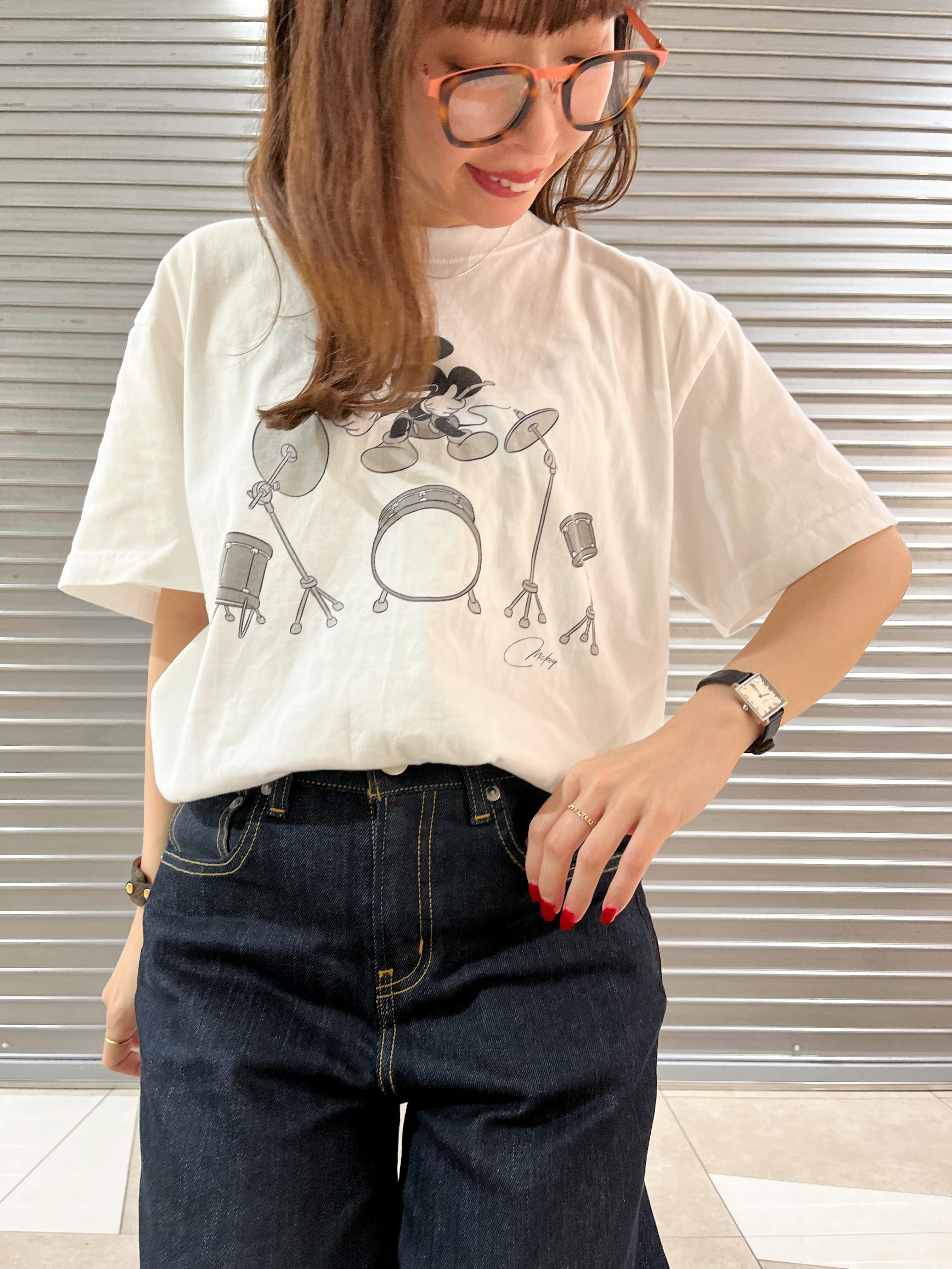 じゅんさんの「DRESSTERIOR｜GOOD ROCK SPEED（グッドロックスピード）ドラム ミッキーマウス Tシャツ」を使ったコーディネート