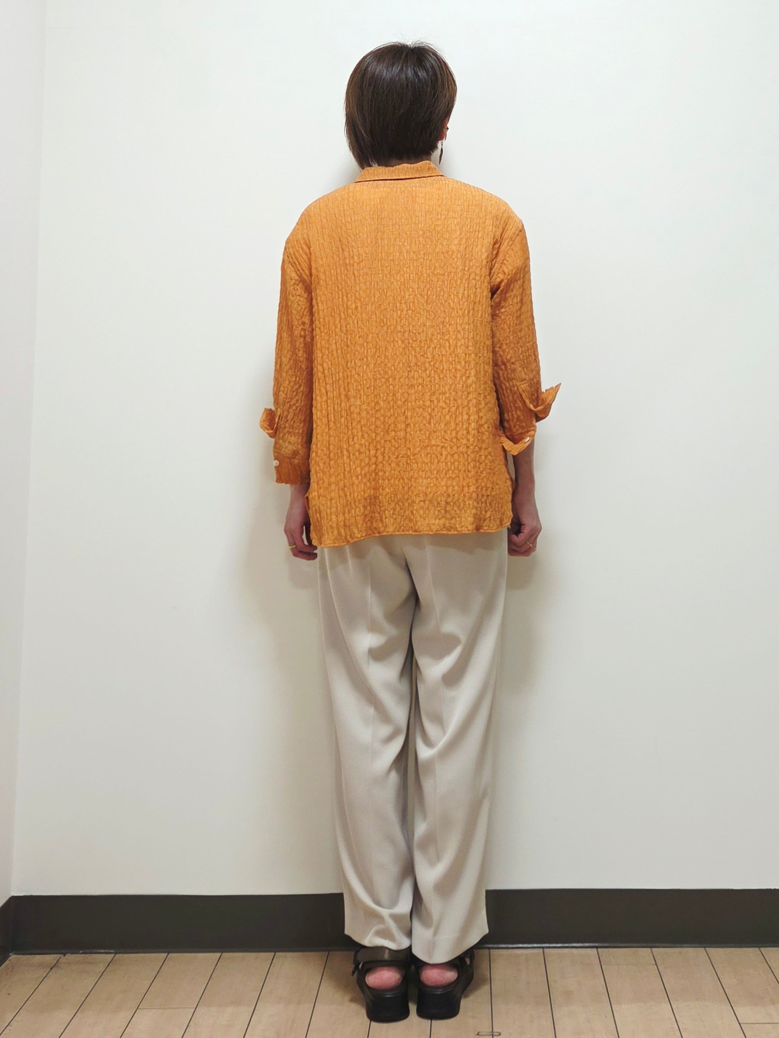 yuuさんの「Reflect｜【羽織にも◎／セットアップ可】八分袖シアーシャツ」を使ったコーディネート