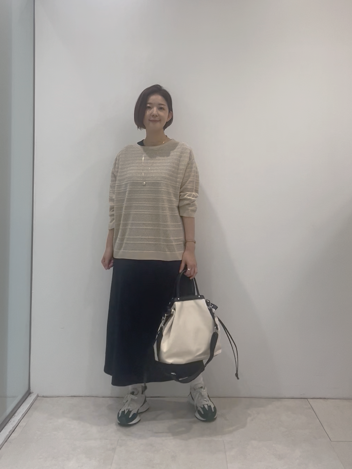 まどかさんの「UNTITLED｜メッシュ柄ボーダーニット」を使ったコーディネート