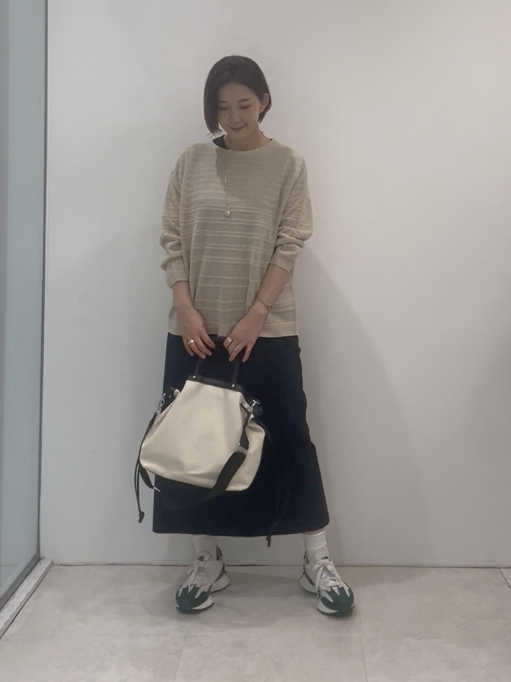 まどかさんの「UNTITLED｜メッシュ柄ボーダーニット」を使ったコーディネート
