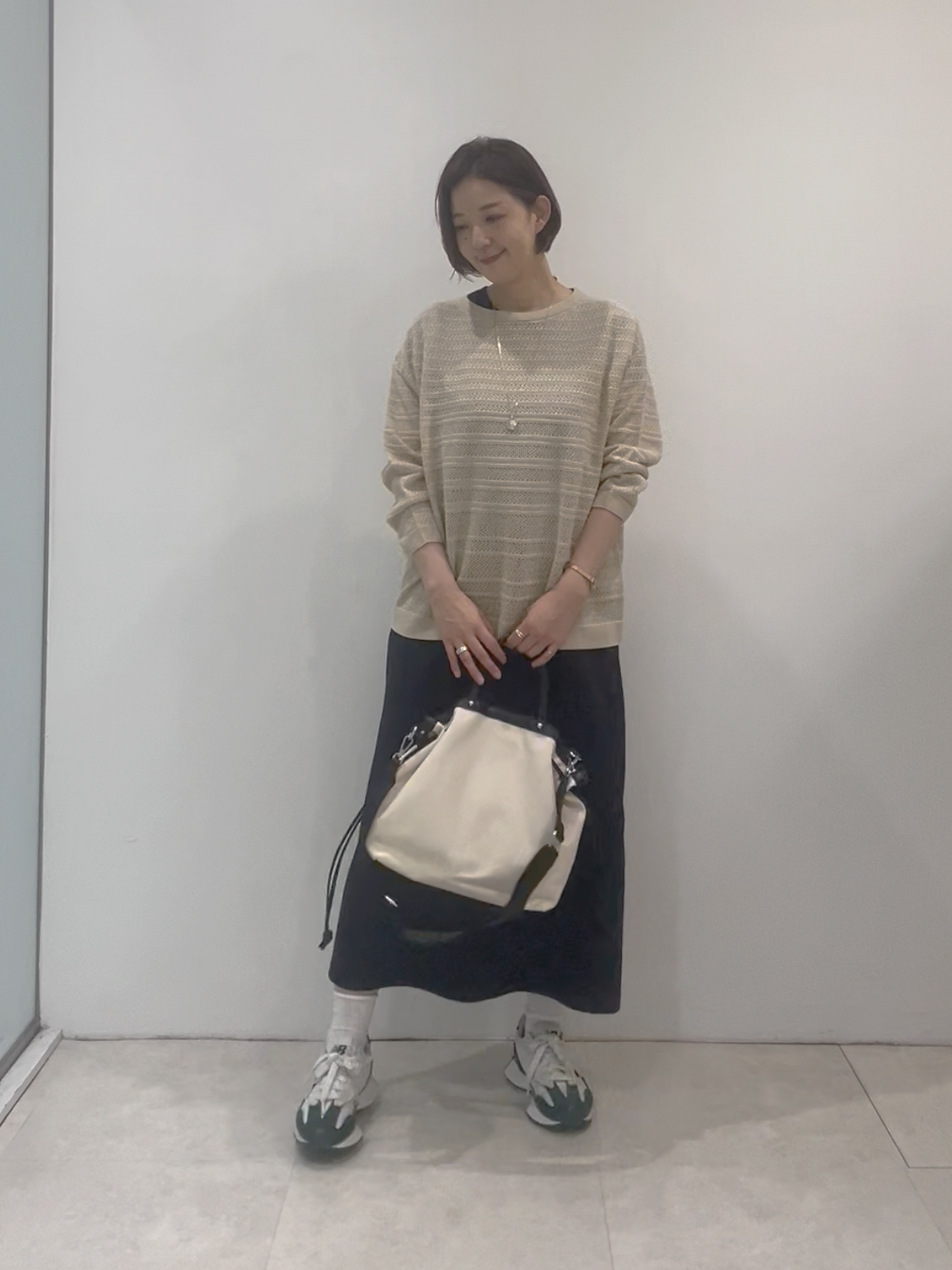 まどかさんの「UNTITLED｜メッシュ柄ボーダーニット」を使ったコーディネート