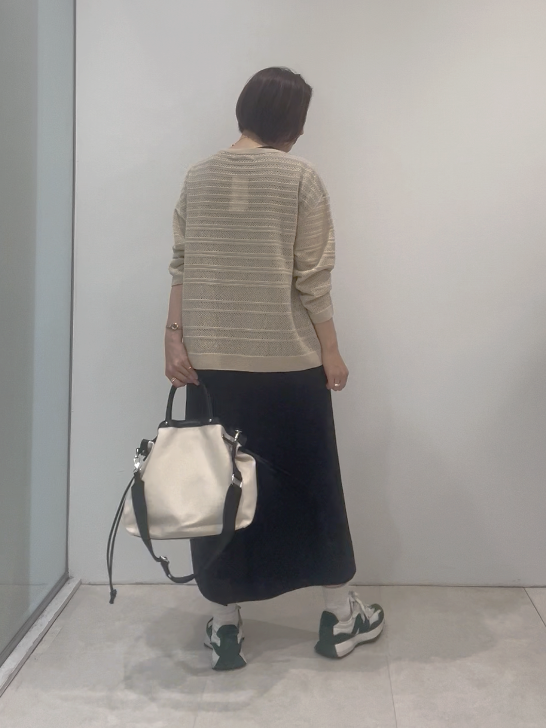 まどかさんの「UNTITLED｜メッシュ柄ボーダーニット」を使ったコーディネート