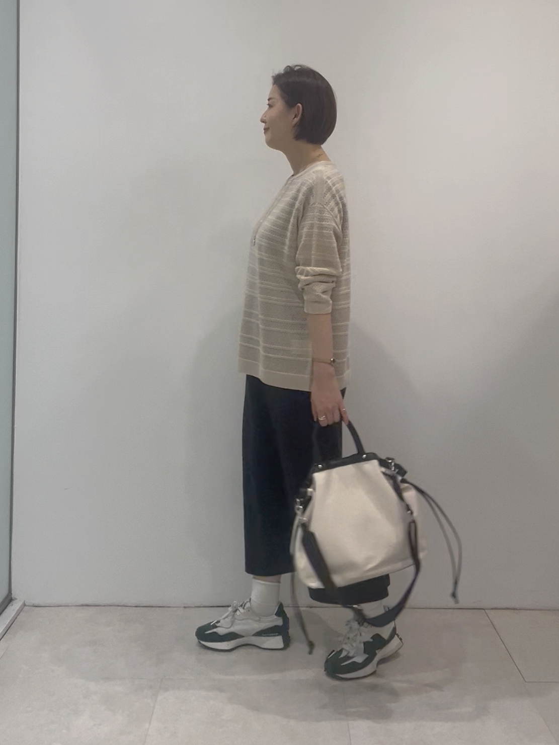まどかさんの「UNTITLED｜メッシュ柄ボーダーニット」を使ったコーディネート