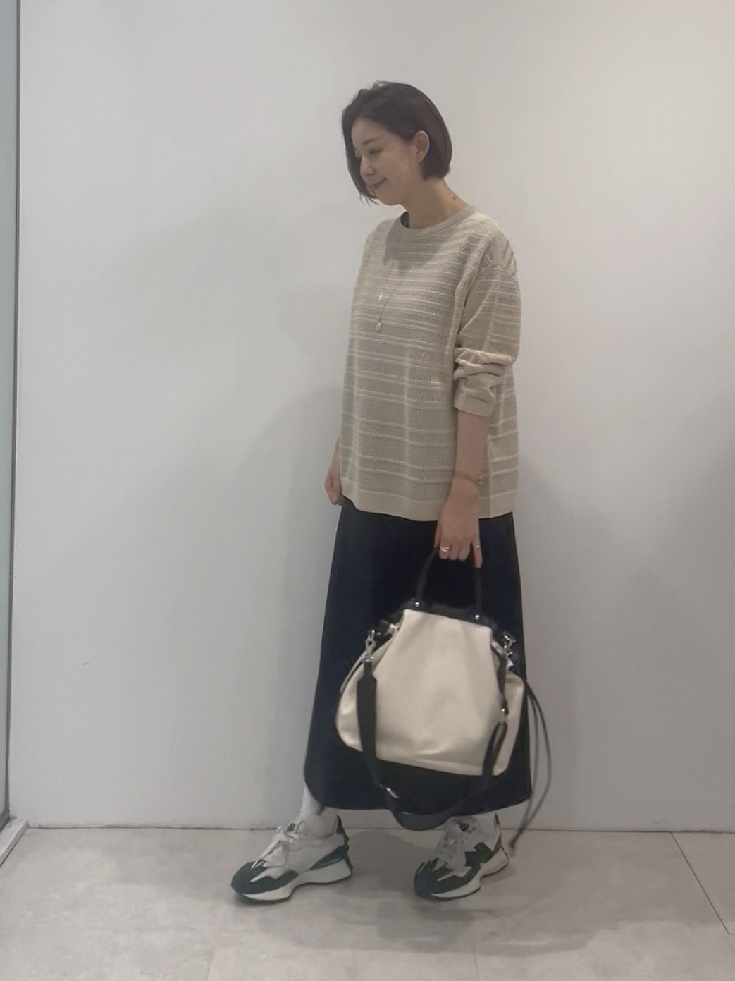 まどかさんの「UNTITLED｜メッシュ柄ボーダーニット」を使ったコーディネート