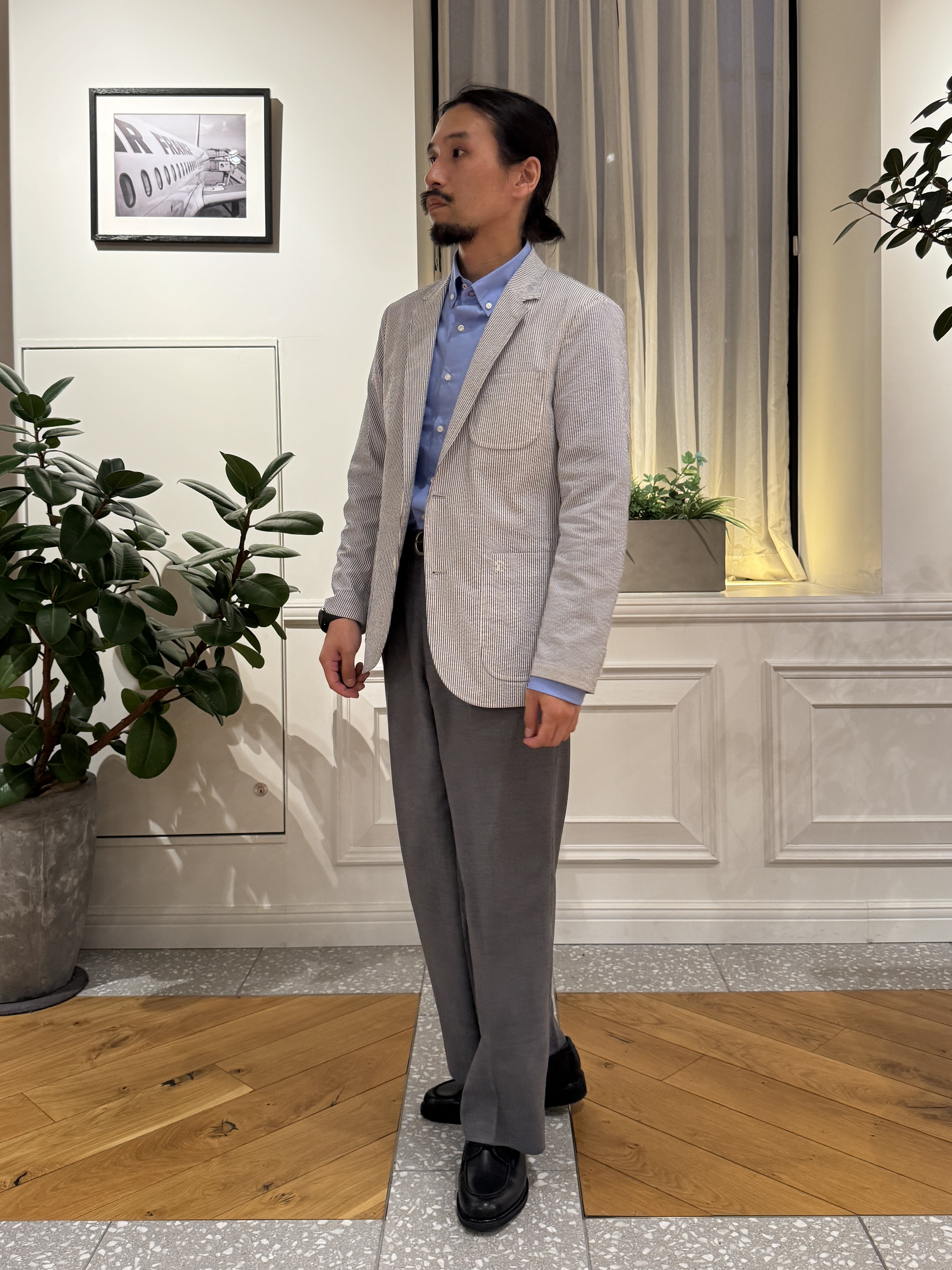 kawarataniさんの「DRESSTERIOR｜【吸湿速乾/セットアップ可/ウォッシャブル】COOLMAX シアサッカー サマージャケット」を使ったコーディネート