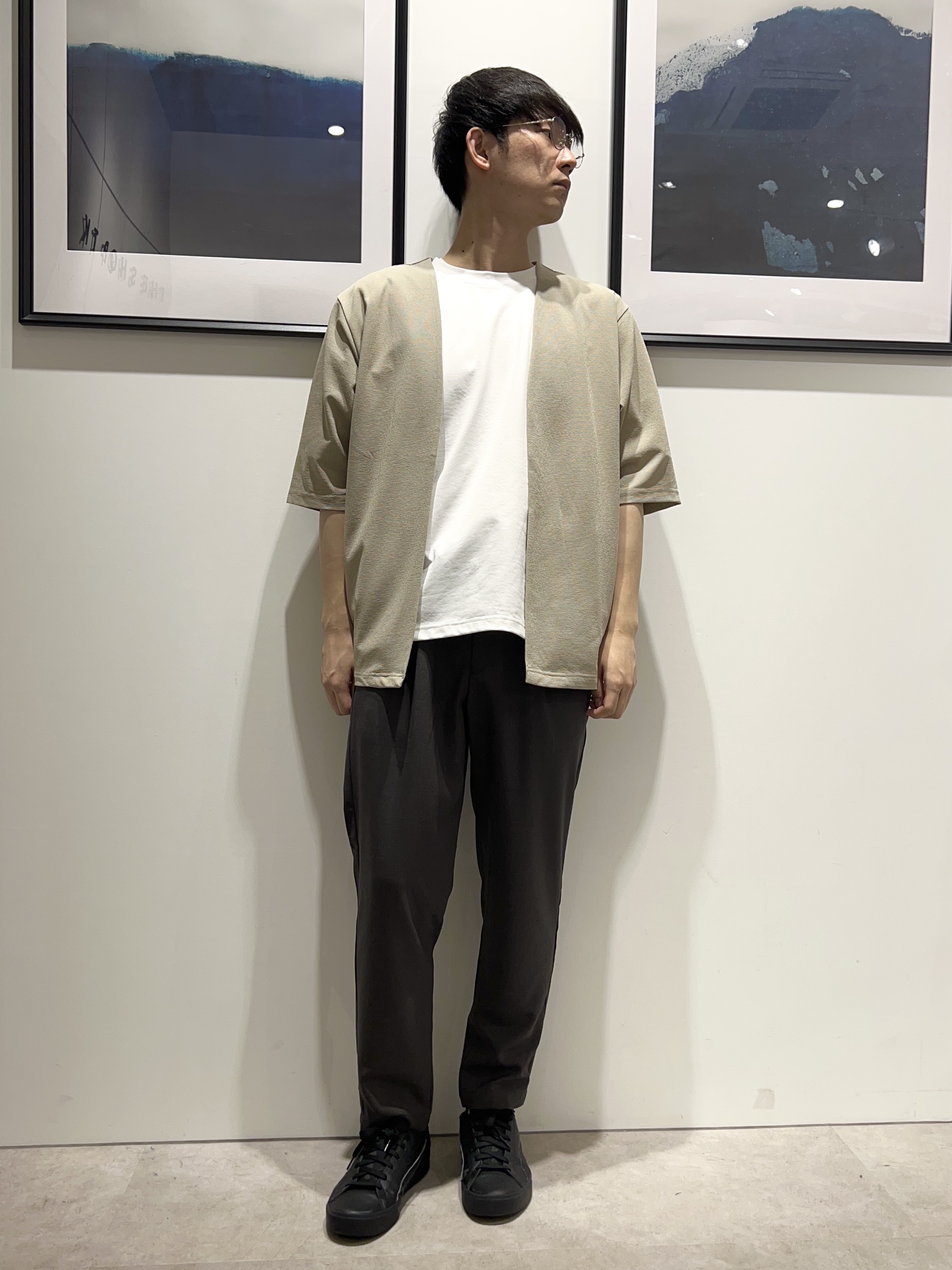。さんの「THE SHOP TK｜メッシュ五分袖カーディガン＋半袖Tシャツ セットアイテム 洗濯機OK」を使ったコーディネート