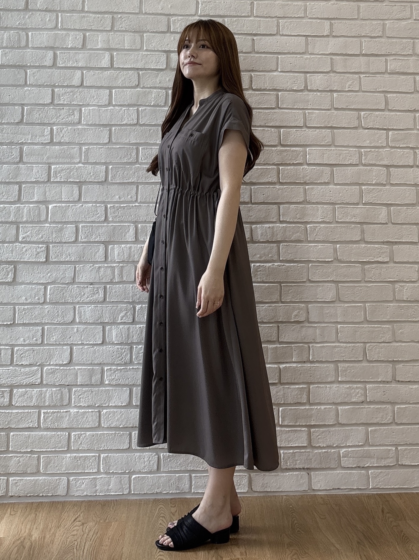 sayaさんの「grove｜【洗える/体型カバー】ウエストドロストワンピース」を使ったコーディネート