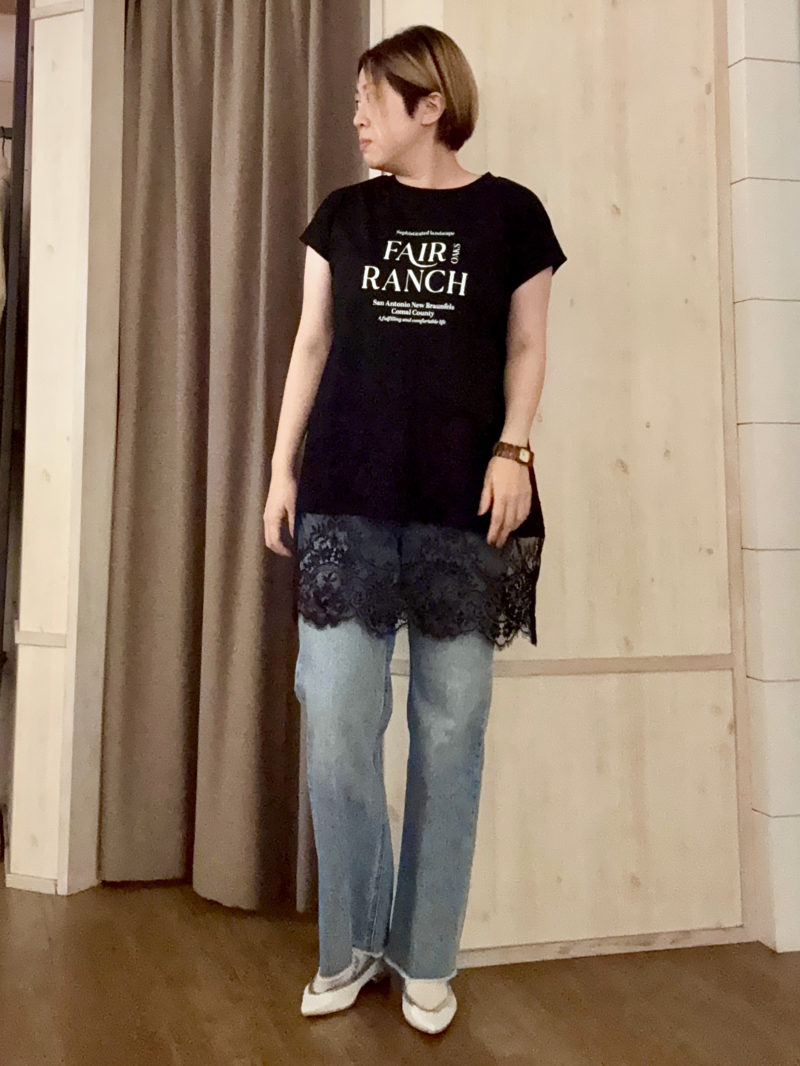 aiさんの「THE SHOP TK｜レース切替 ロングTシャツ」を使ったコーディネート