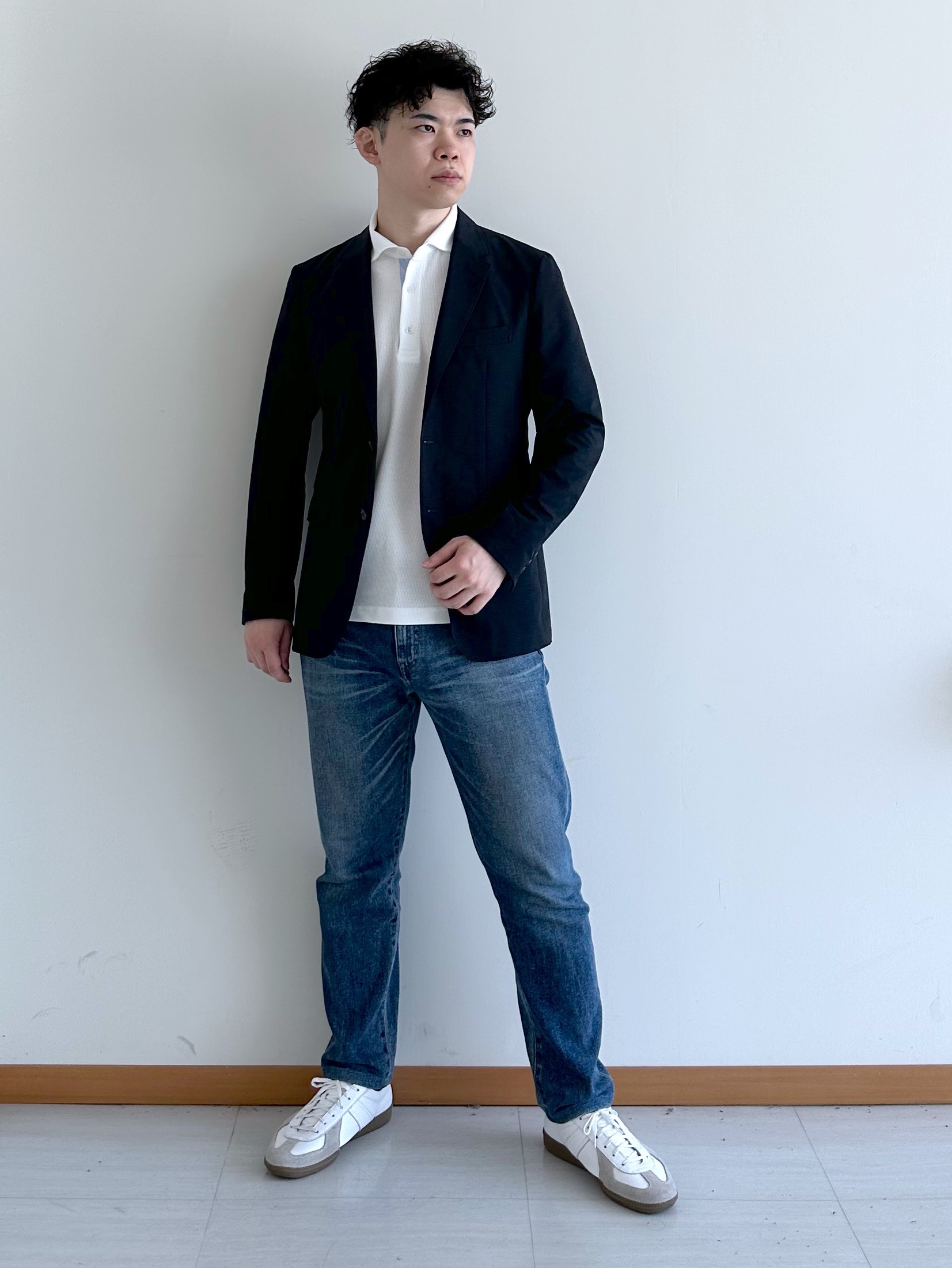 イッシーさんの「TAKEO KIKUCHI｜【抗菌防臭】COOL DOTS（R）ドビープリント ジャケット」を使ったコーディネート
