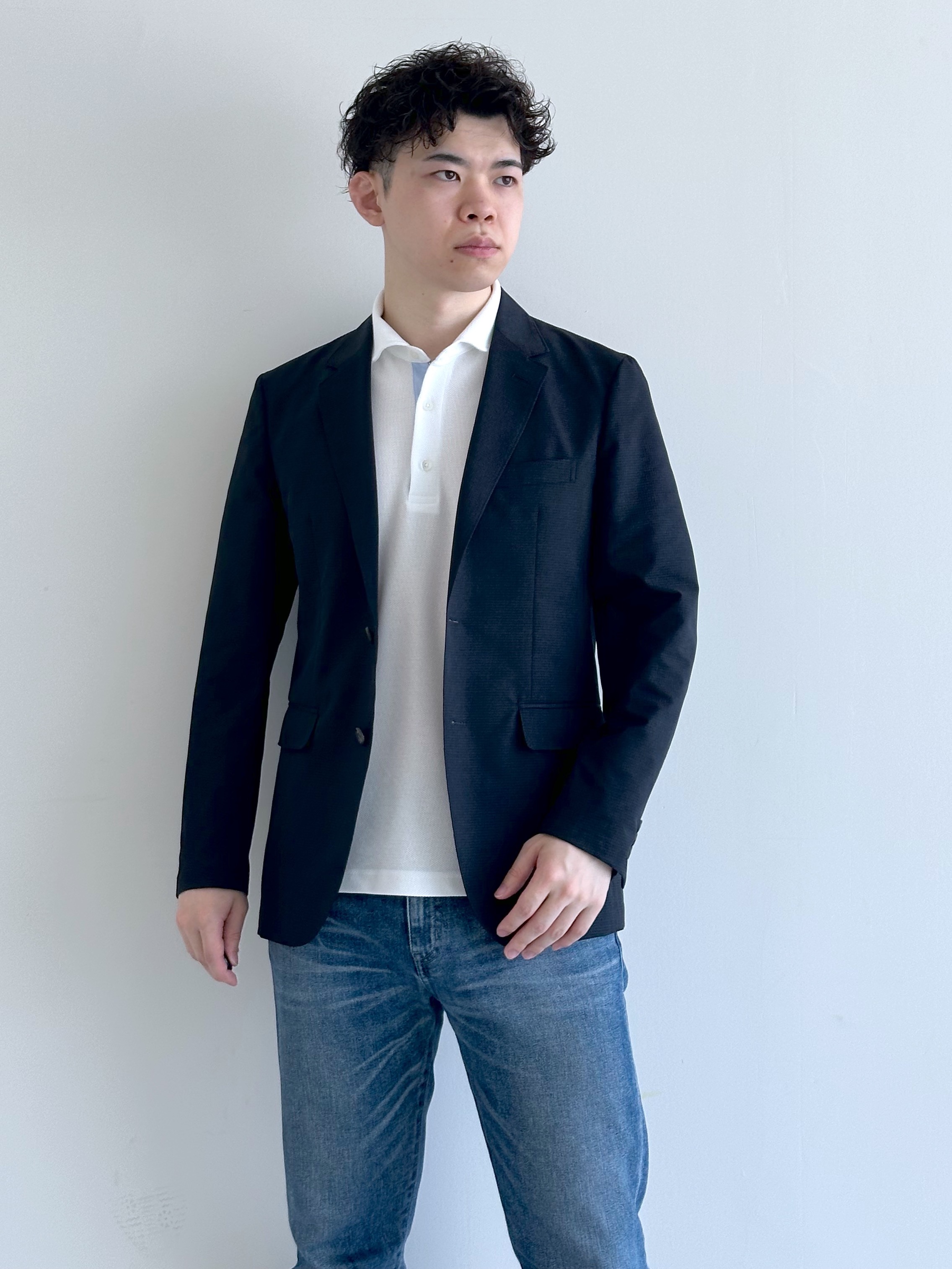 イッシーさんの「TAKEO KIKUCHI｜【抗菌防臭】COOL DOTS（R）ドビープリント ジャケット」を使ったコーディネート