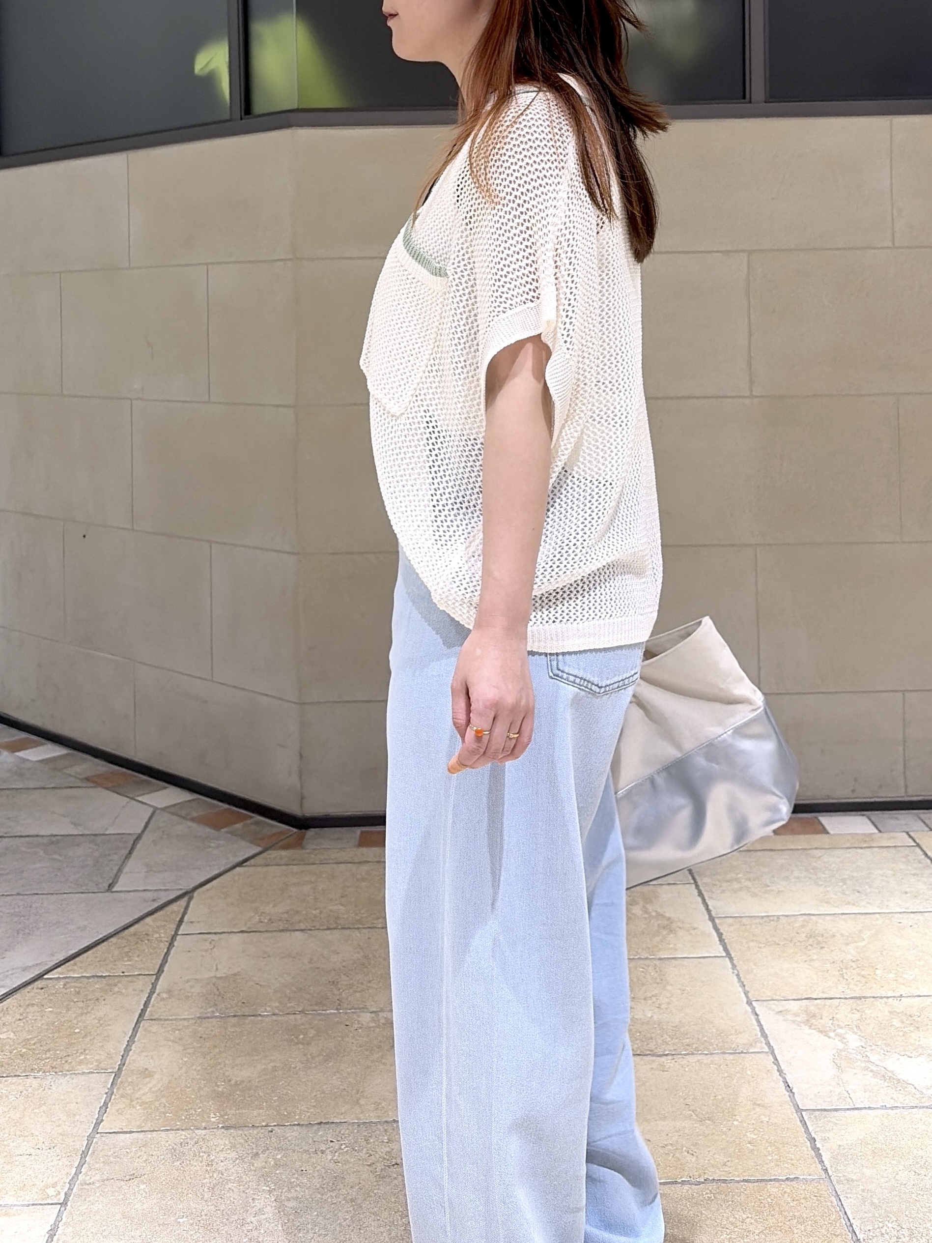 よねさんの「INDIVI｜メッシュポロドルマンニット」を使ったコーディネート