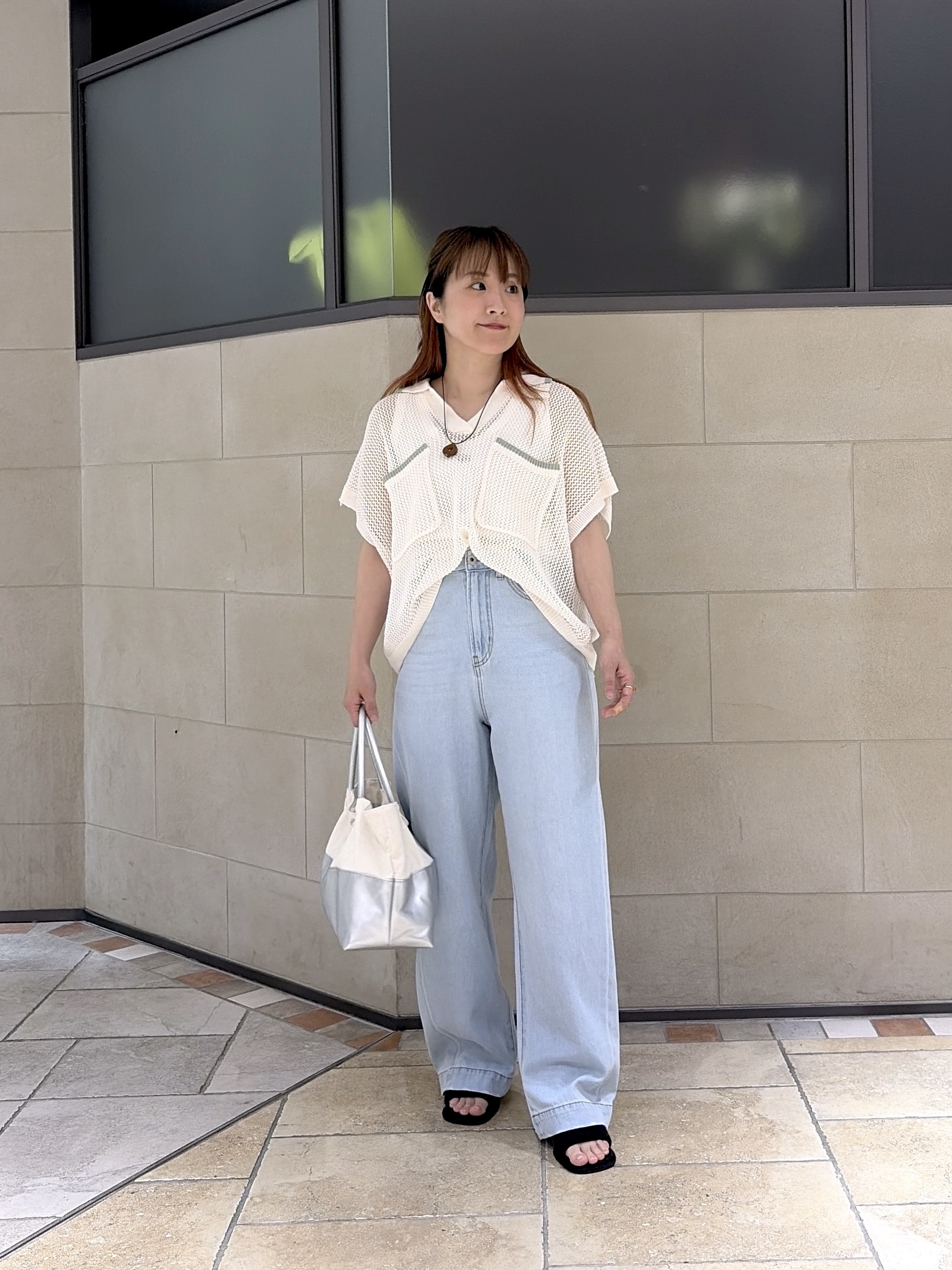 よねさんの「INDIVI｜メッシュポロドルマンニット」を使ったコーディネート