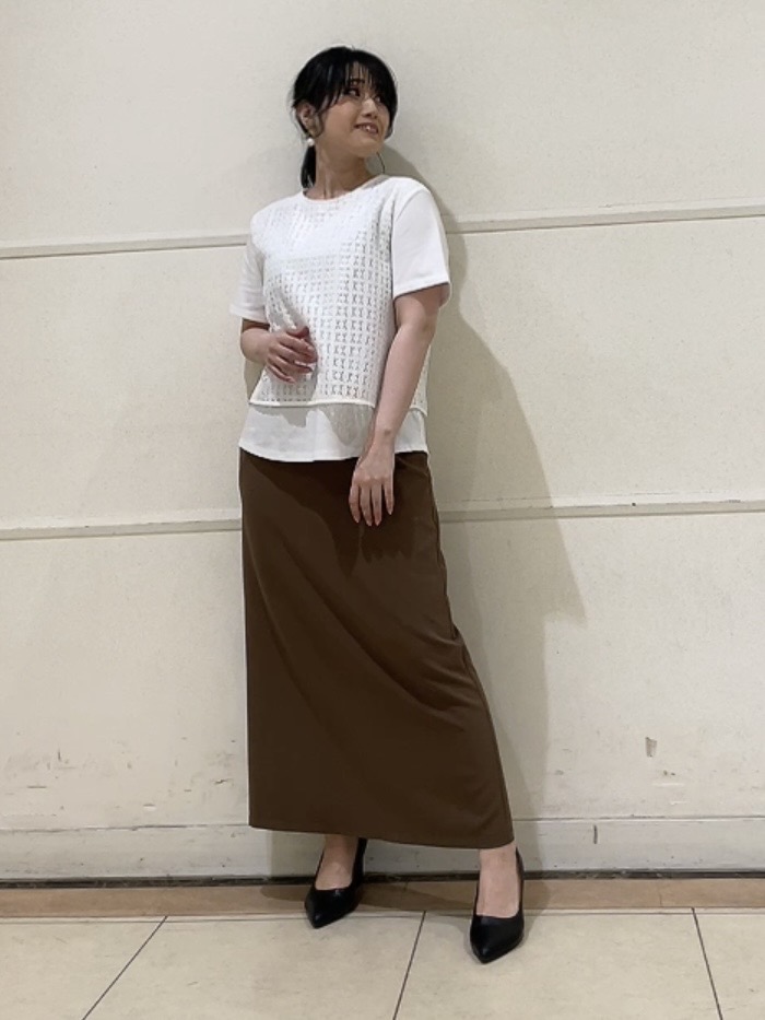 watanabeさんの「UNTITLED｜【洗える】レイヤード風レースコンビTシャツ」を使ったコーディネート