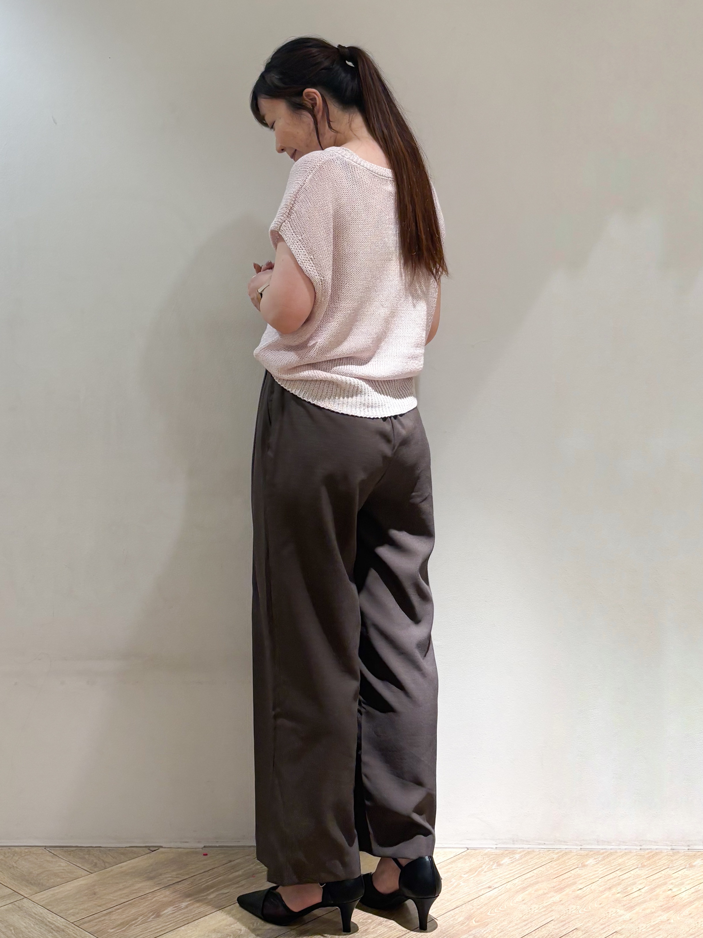 sayaさんの「index｜ラメメッシュ フレンチスリーブニット【洗濯機OK】」を使ったコーディネート