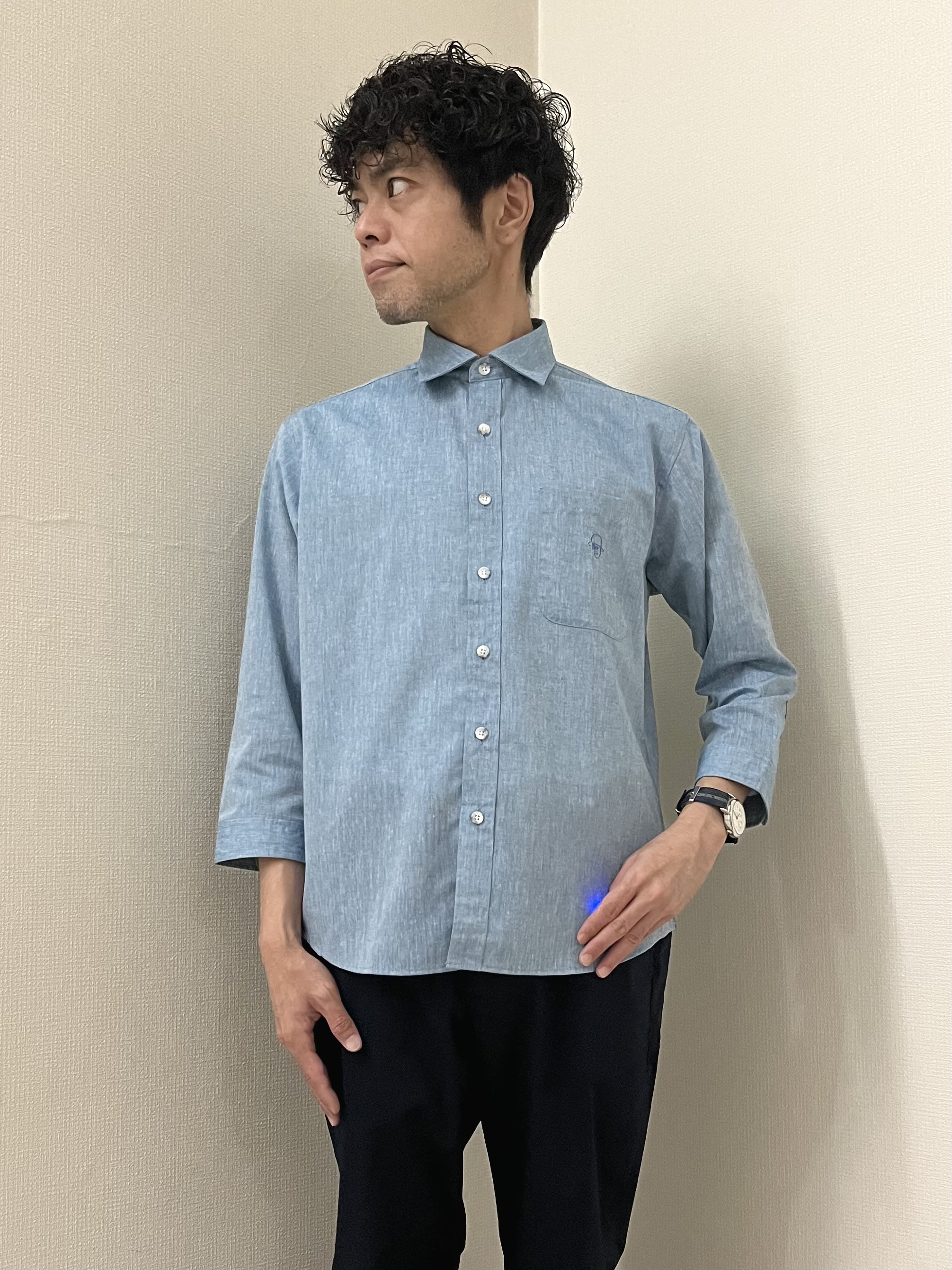 URAさんの「TAKEO KIKUCHI｜【接触冷感】ハイブリッド リネン 七分袖シャツ」を使ったコーディネート