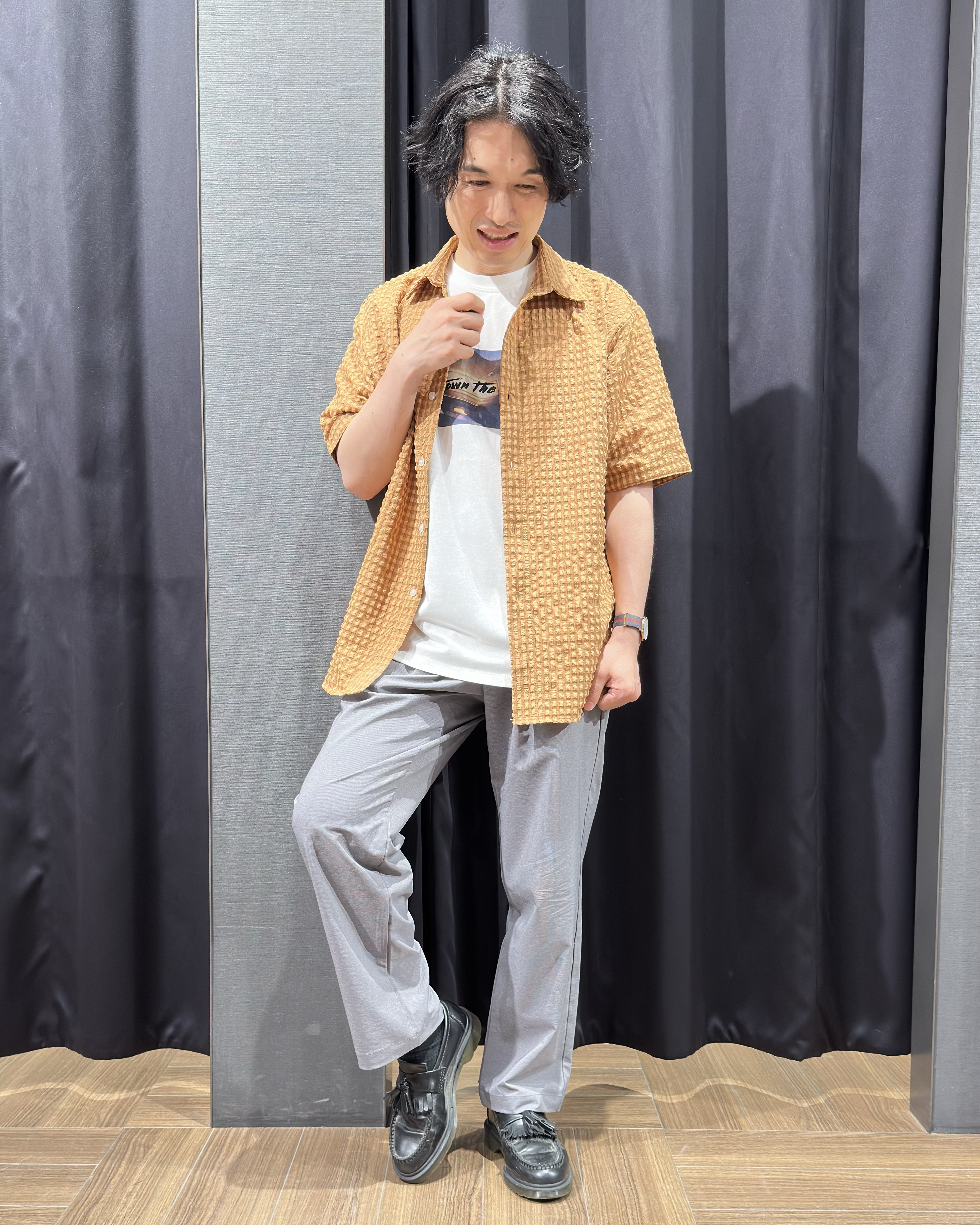 tomoyaさんの「THE SHOP TK｜サッカー ギンガムチェック 半袖シャツ 洗濯機OK」を使ったコーディネート