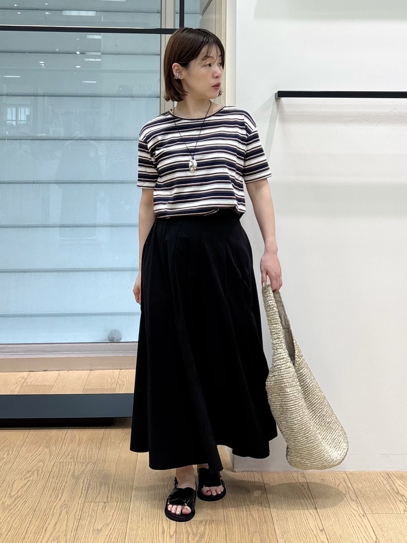 asamiさんの「INDIVI｜【ゆったり／着映え】ボーダーリラクシーTシャツ」を使ったコーディネート