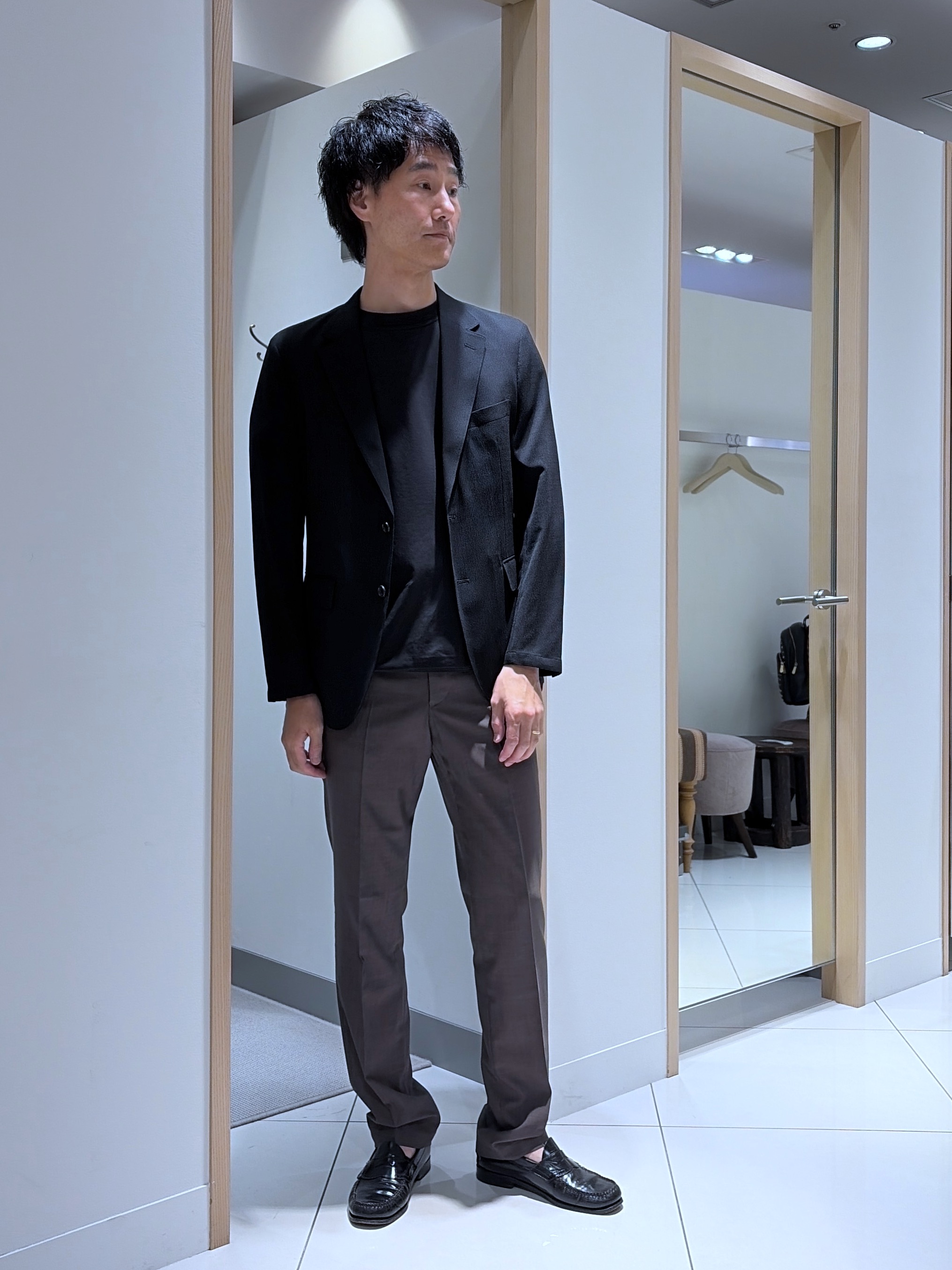 mutoさんの「TAKEO KIKUCHI｜【Begin5月号掲載/通気性】トリコットサッカー ジャケット」を使ったコーディネート