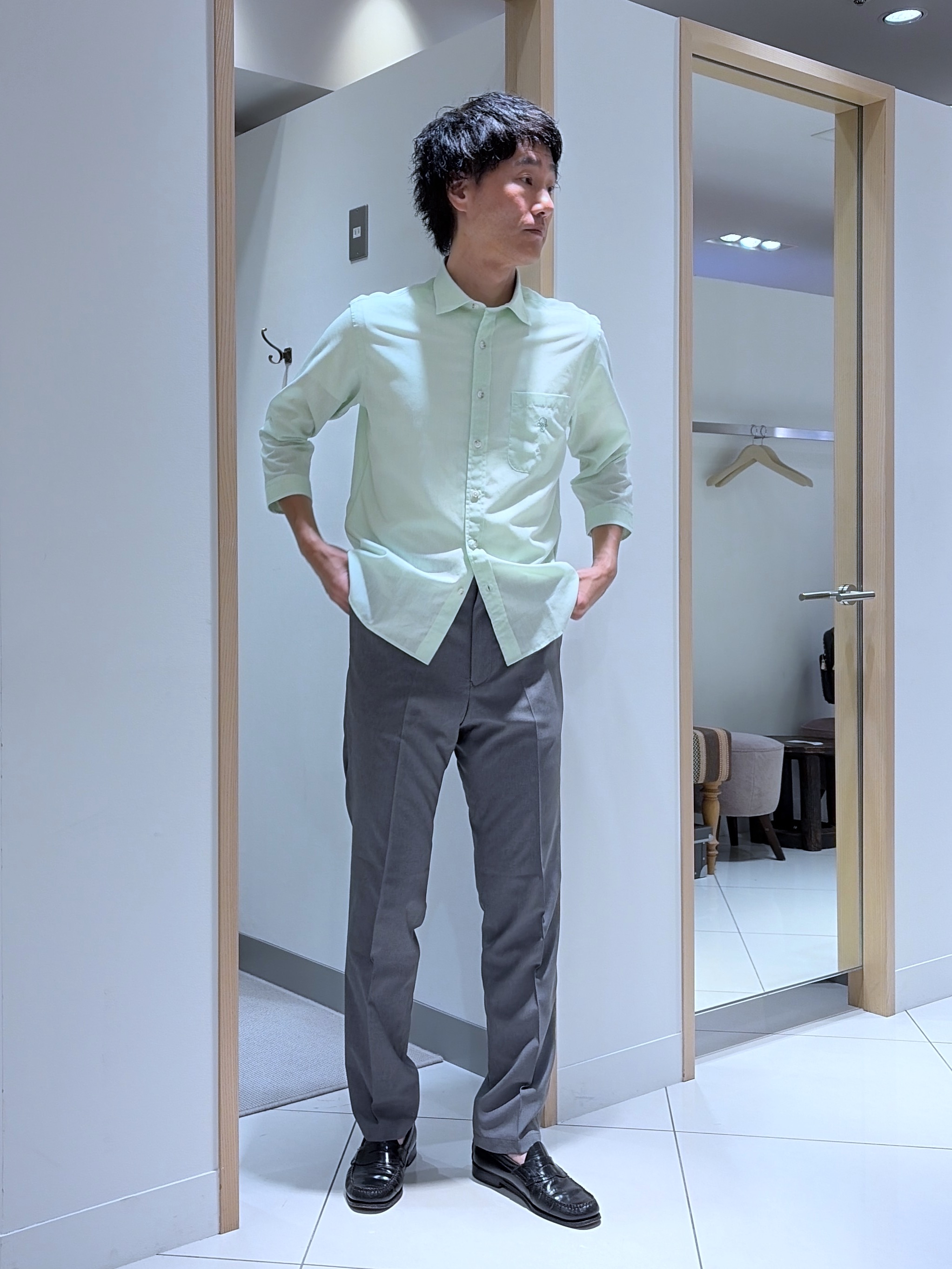 mutoさんの「TAKEO KIKUCHI｜【接触冷感】ハイブリッド リネン 七分袖シャツ」を使ったコーディネート