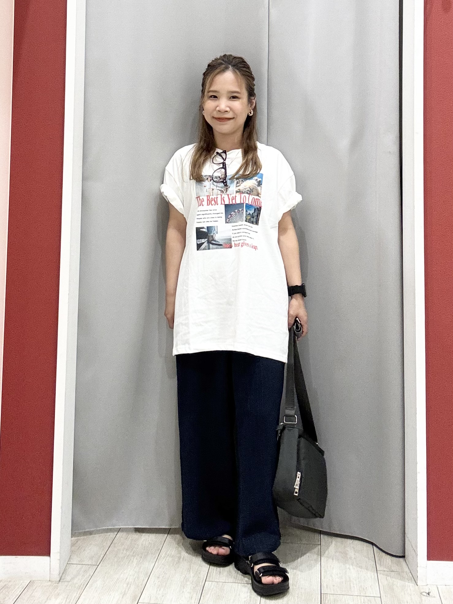 shioさんの「SHOO･LA･RUE｜【ひんやり/S-LL】選べる4柄　デイリー使いにぴったりなアソートTシャツ」を使ったコーディネート