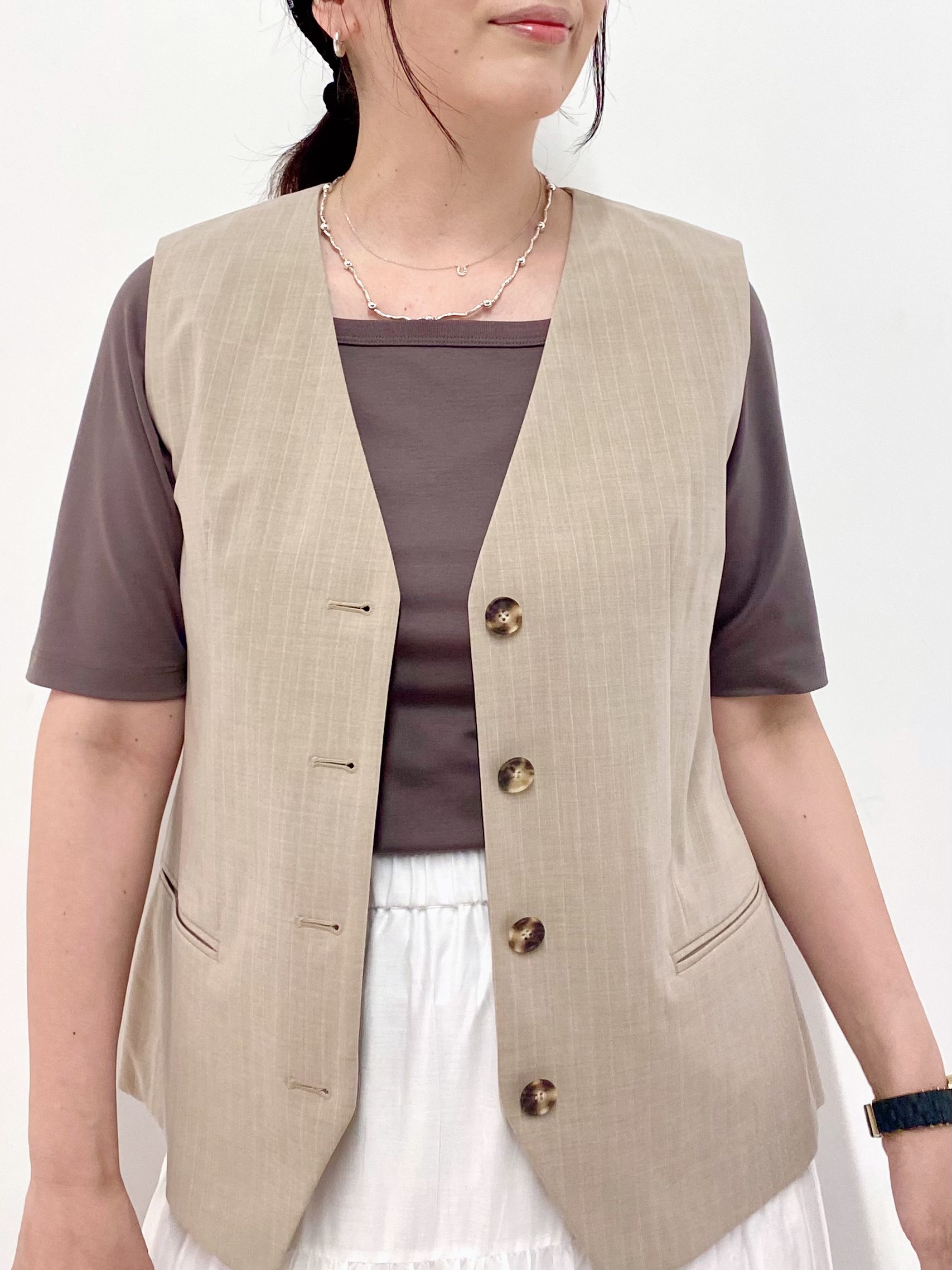 Sawaguchiさんの「DRESSTERIOR｜【セットアップ可/ウォッシャブル】セットアップストライプジレ」を使ったコーディネート