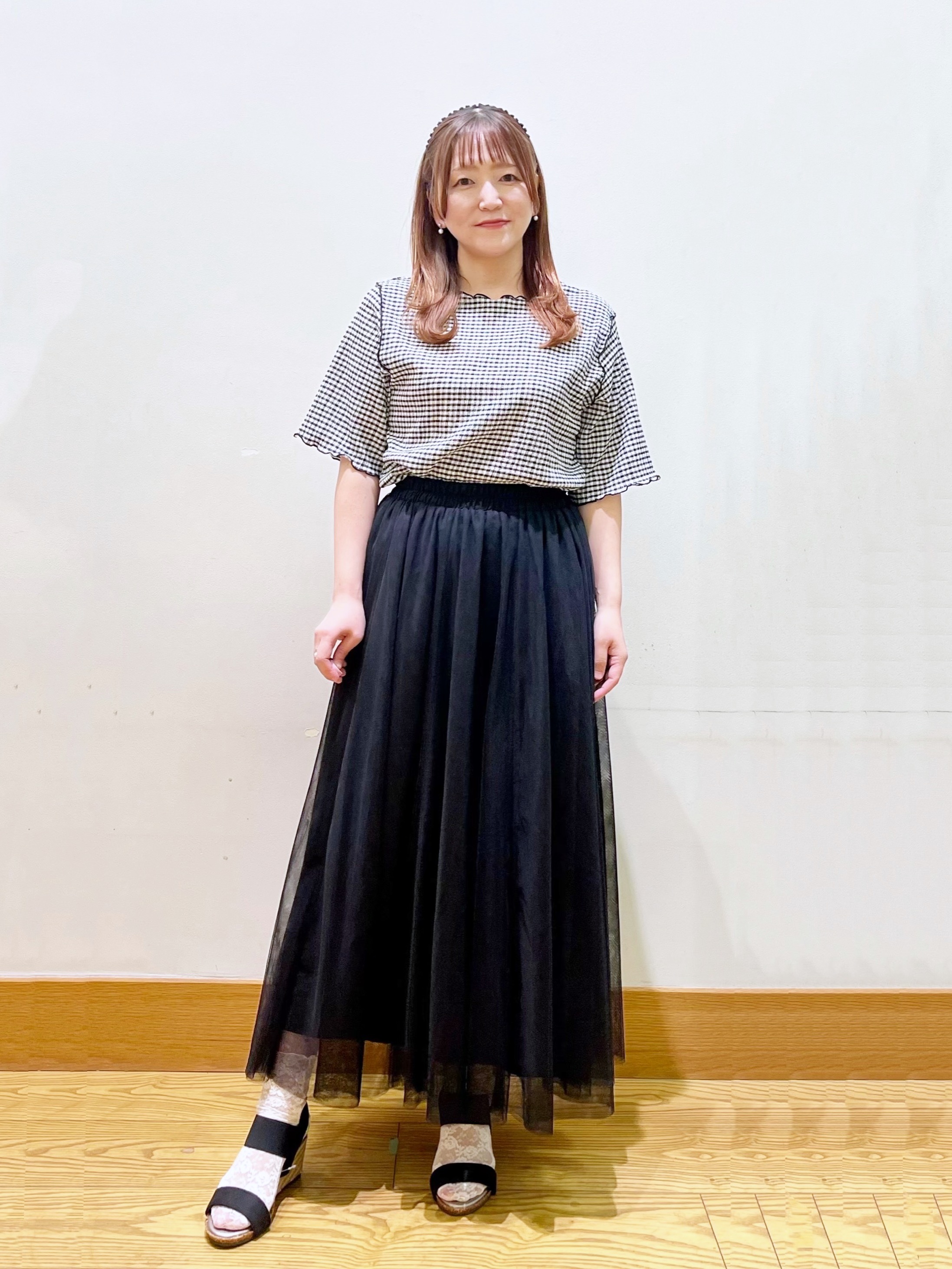 ゆっきーさんの「SHOO･LA･RUE｜カット楊柳ギンガムメローT」を使ったコーディネート