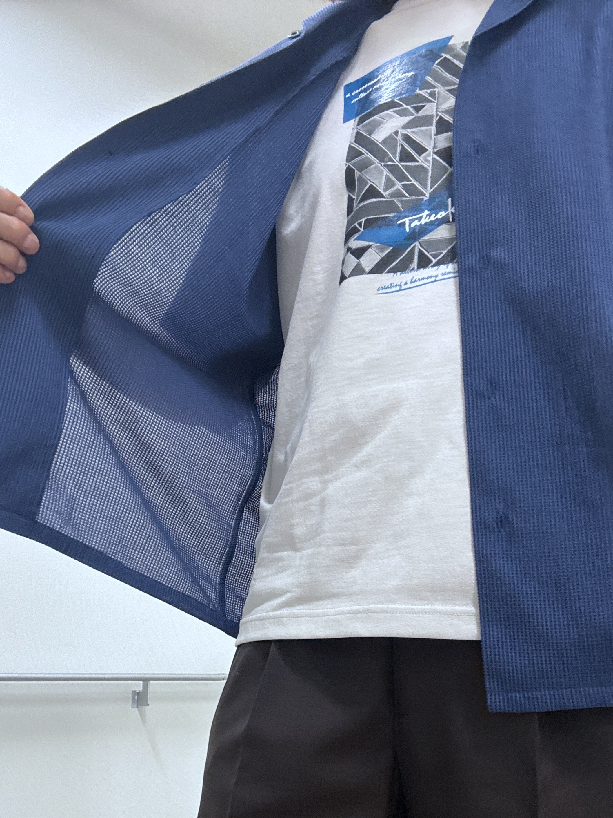 おーのさんの「TAKEO KIKUCHI｜【通気性】トリコットサッカー オープンカラー シャツ」を使ったコーディネート