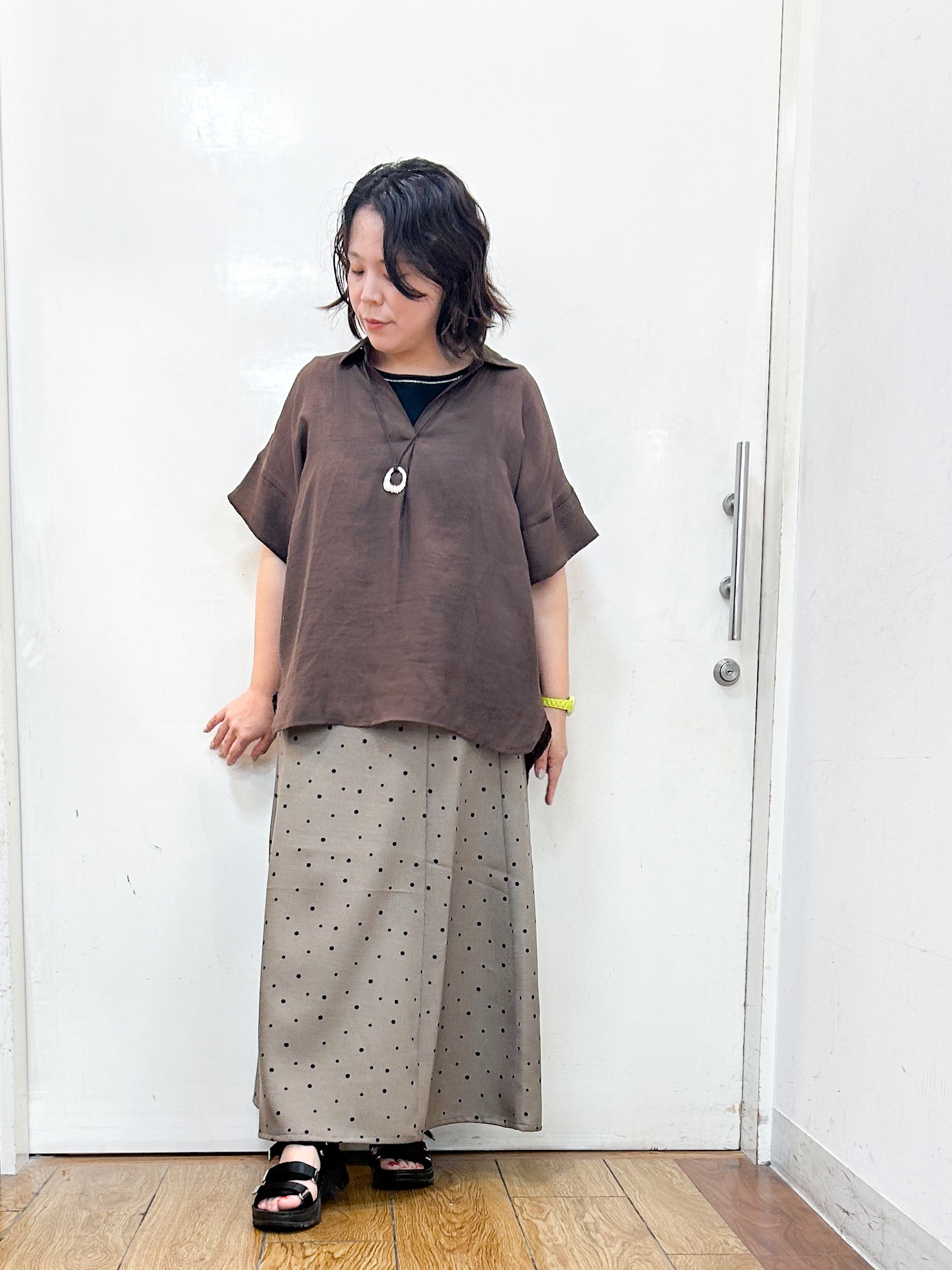 haruさんの「SHOO･LA･RUE｜【2点セット/S-LL/洗濯機可】時短でコーデ決まる スラブスキッパーシャツ＋タンクトップ」を使ったコーディネート