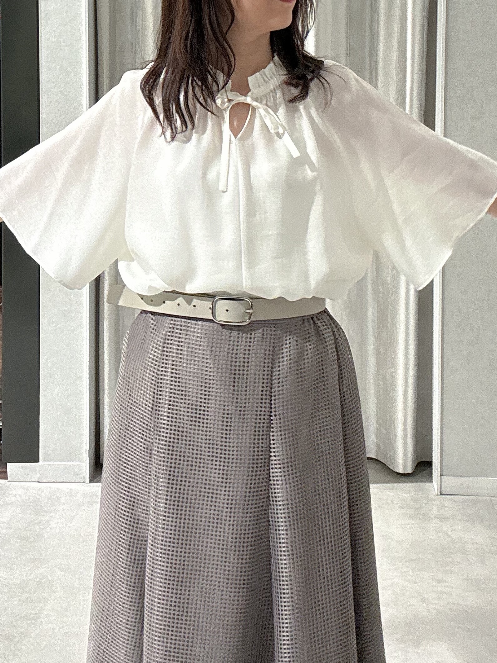 makiさんの「UNTITLED｜【9色展開/アンサンブル可】コットンクルーネックカーディガン」を使ったコーディネート