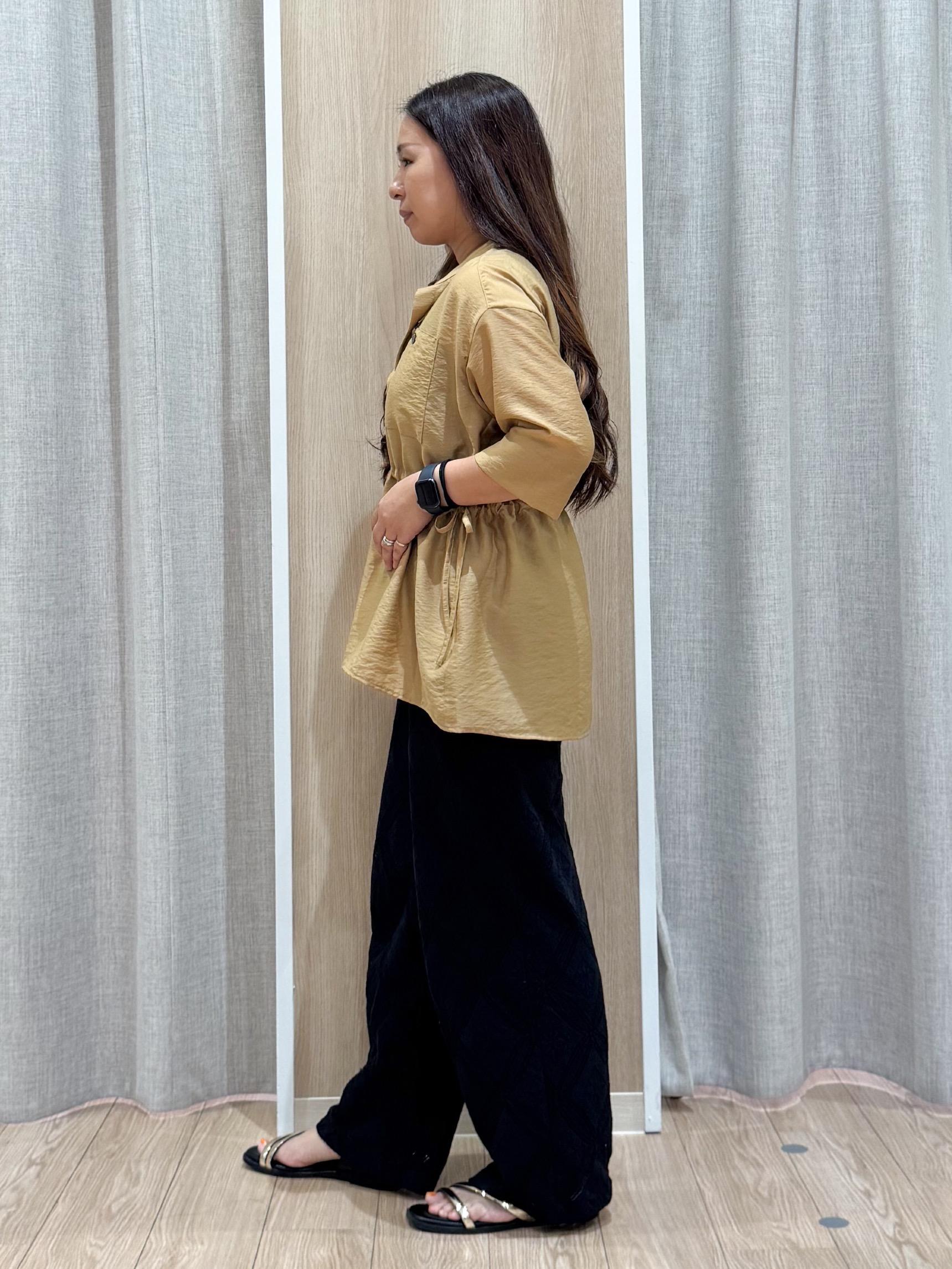 sachiさんの「grove｜5分袖ver登場！【体型カバー・洗える】シアーサファリシャツジャケット」を使ったコーディネート