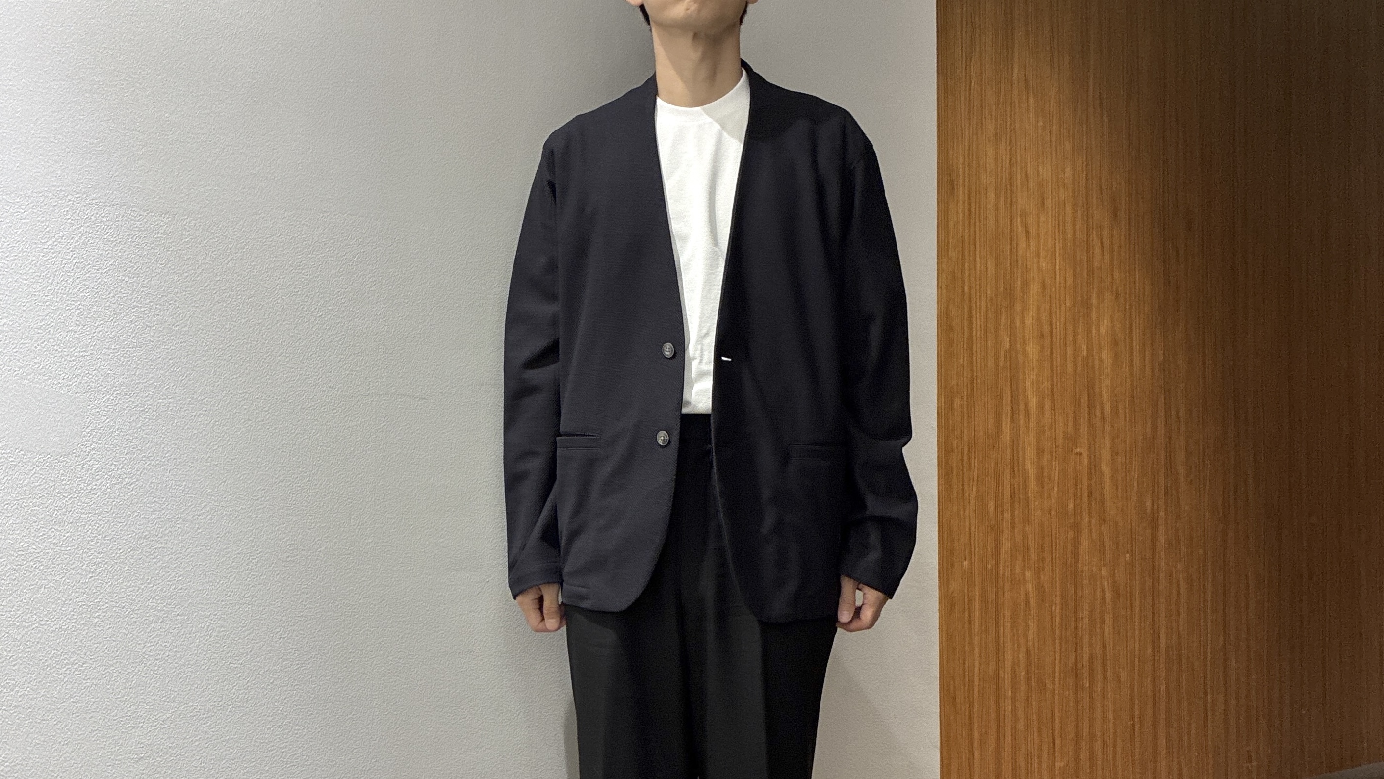 わいずみさんの「TAKEO KIKUCHI｜【抗菌防臭】バーズアイメッシュノーカラージャケット」を使ったコーディネート